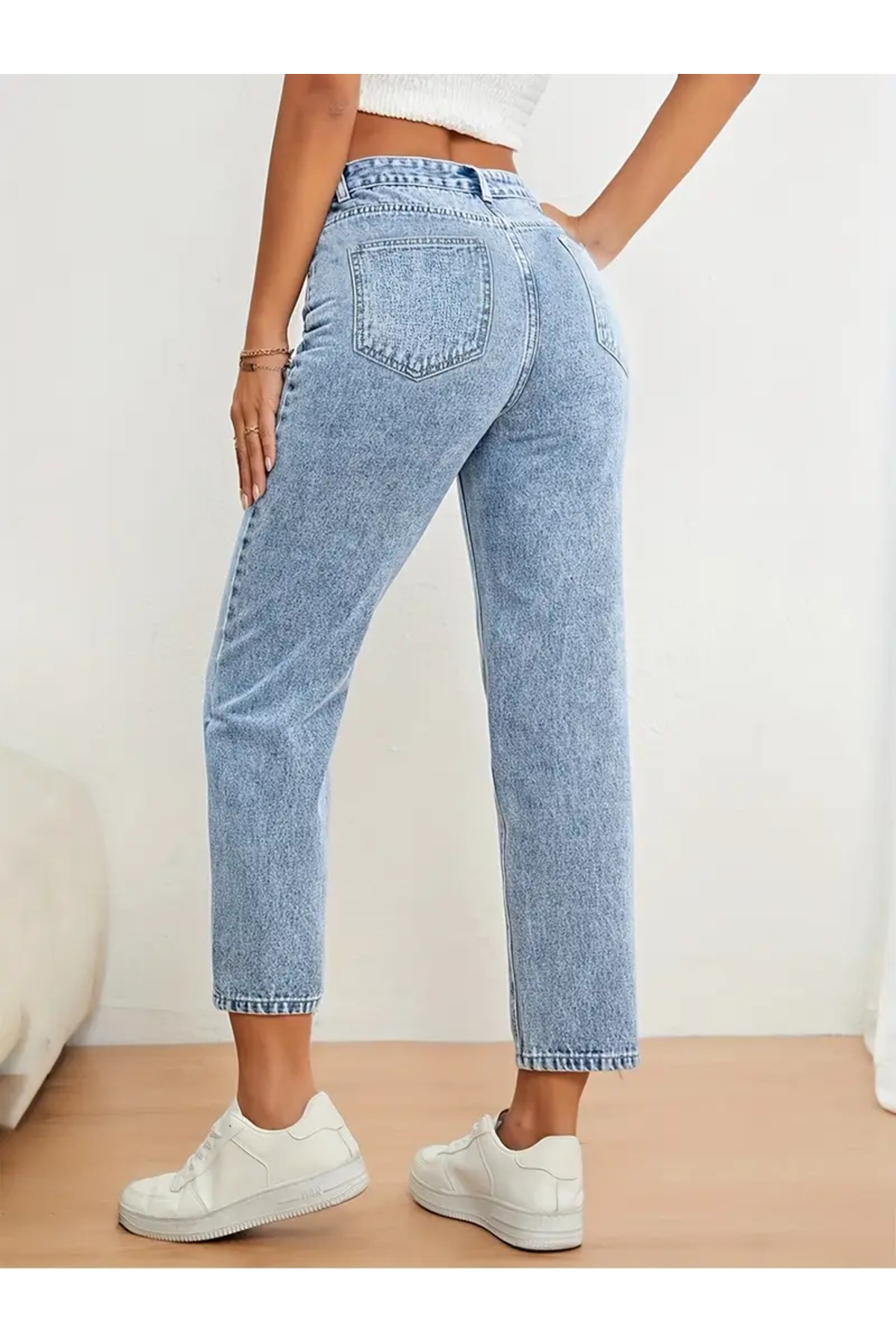 ByCukurovaFrango  Astrid Kadın Buz Mavi Kar Yıkama Jeans Boyfriend Mom Jean Yüksek Bel Denim Kot Pantolon - Görsel 4