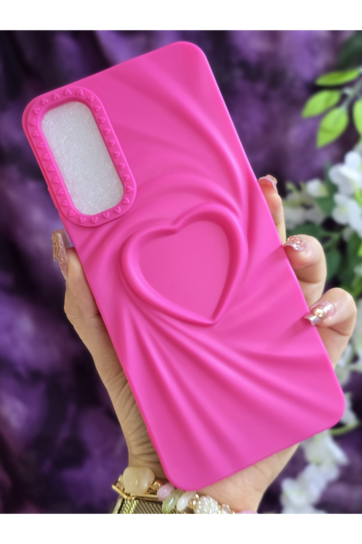 Samsung Galaxy A05S Compatible 3D Heart Fuchsia Silicone Case