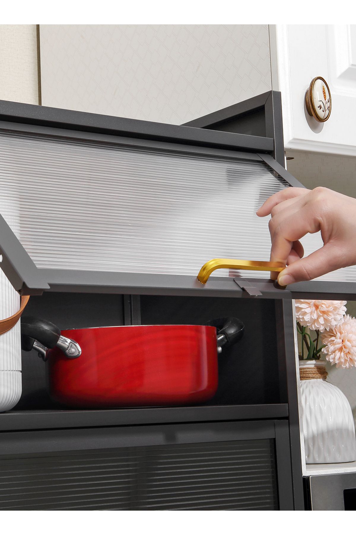 Lawazim-Iron Cabinet - 2 Layer Vertical Storage Cabinet with Ribbed Doors and Side Hooks 6