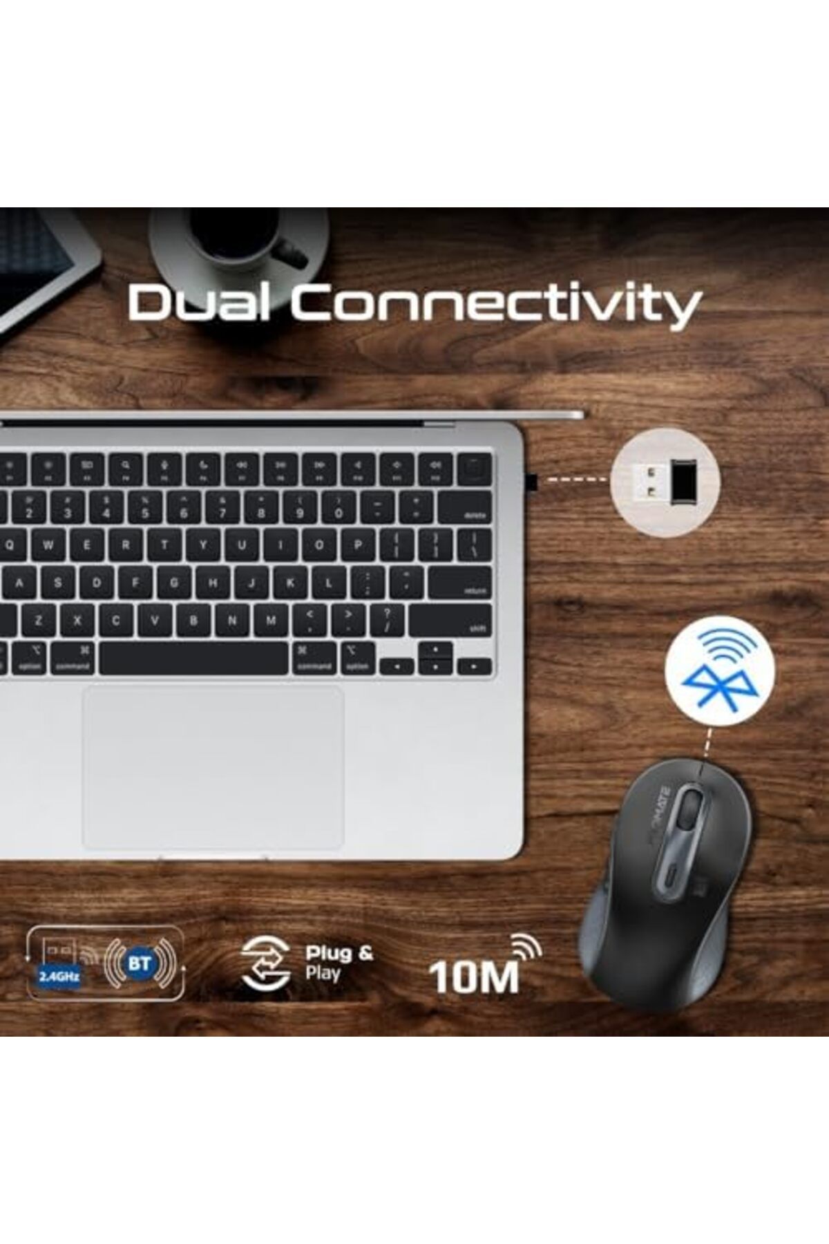Promate-Wireless Mouse, Ergonomic Ambidextrous Wireless Mice with Dual Mode Connectivity, Bluetooth 4
