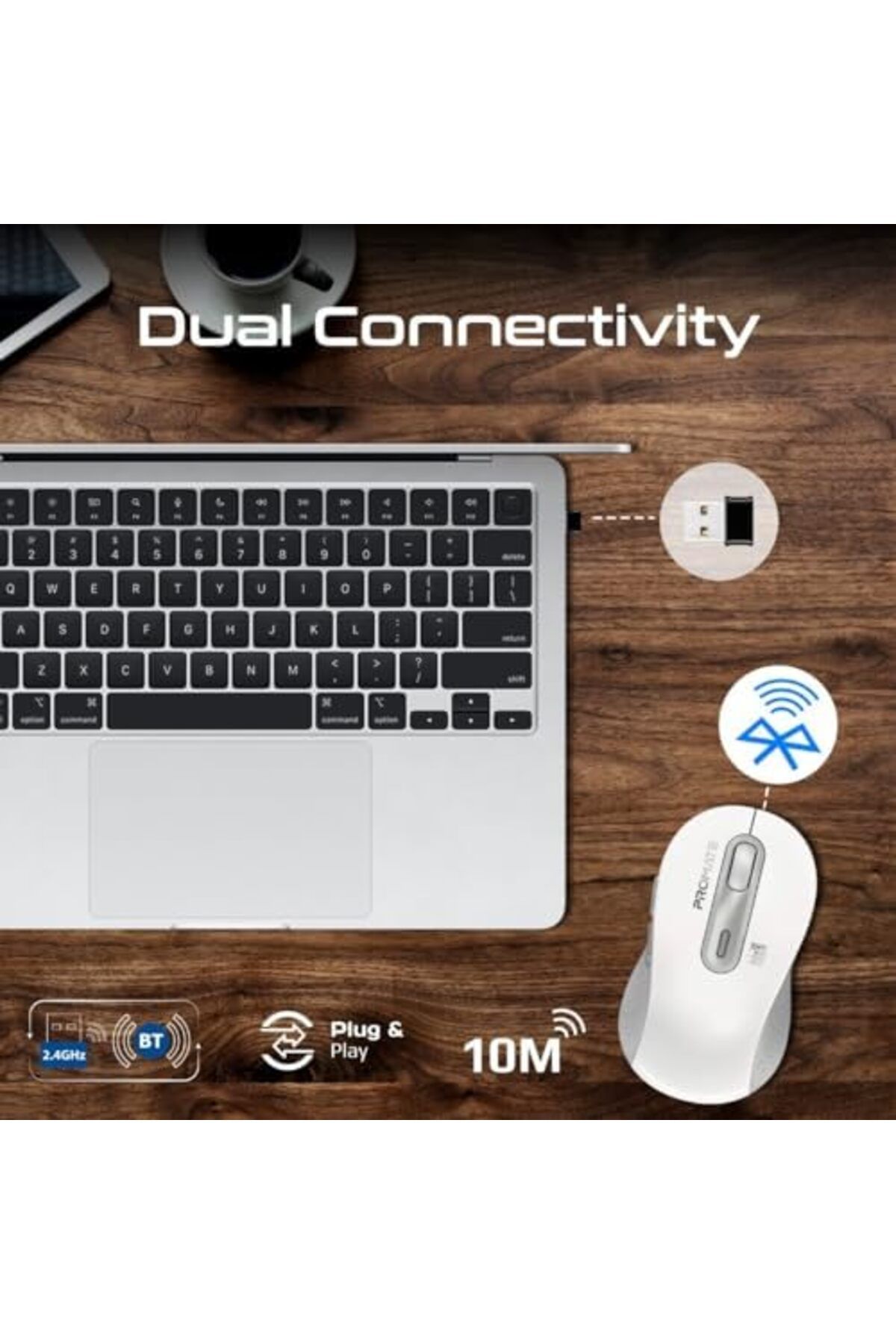 Promate-Wireless Mouse, Ergonomic Ambidextrous Wireless Mice with Dual Mode Connectivity, Bluetooth 4