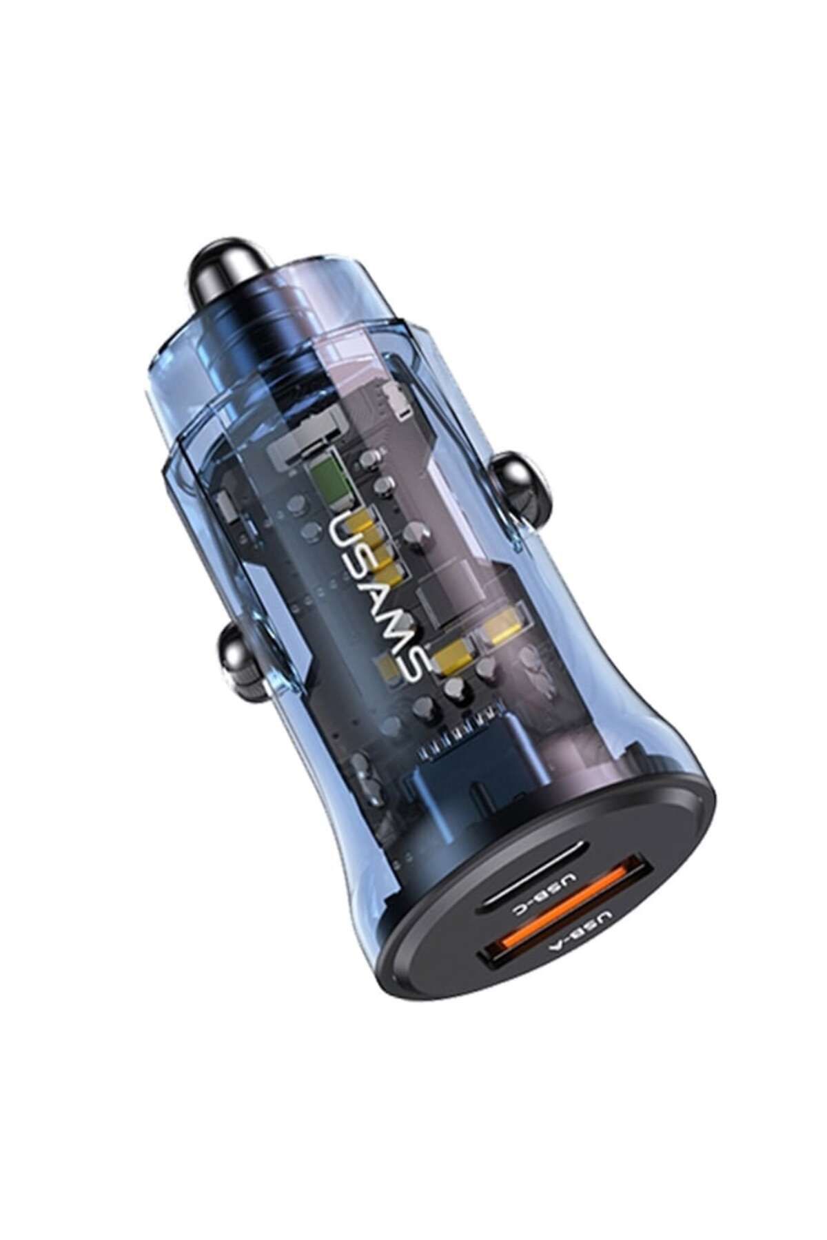 Usams-Încărcător auto Tip-C PD30W, USB 18W - Usams C32 Transparent A+C (US-CC164) - Albastru 3