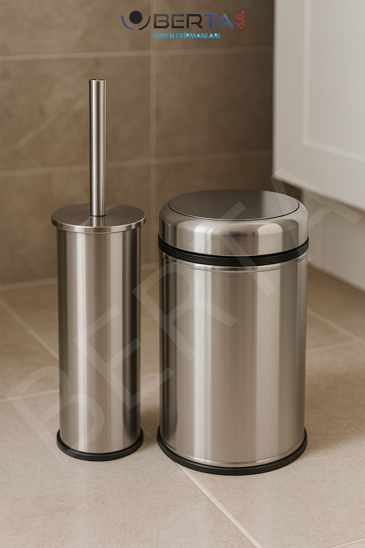 Berta Hijyen-Metal Practical Lid Trash Can 8Lt and Toilet Brush Bathroom Set - Mini Size Garbage Bag Is a Gift 5