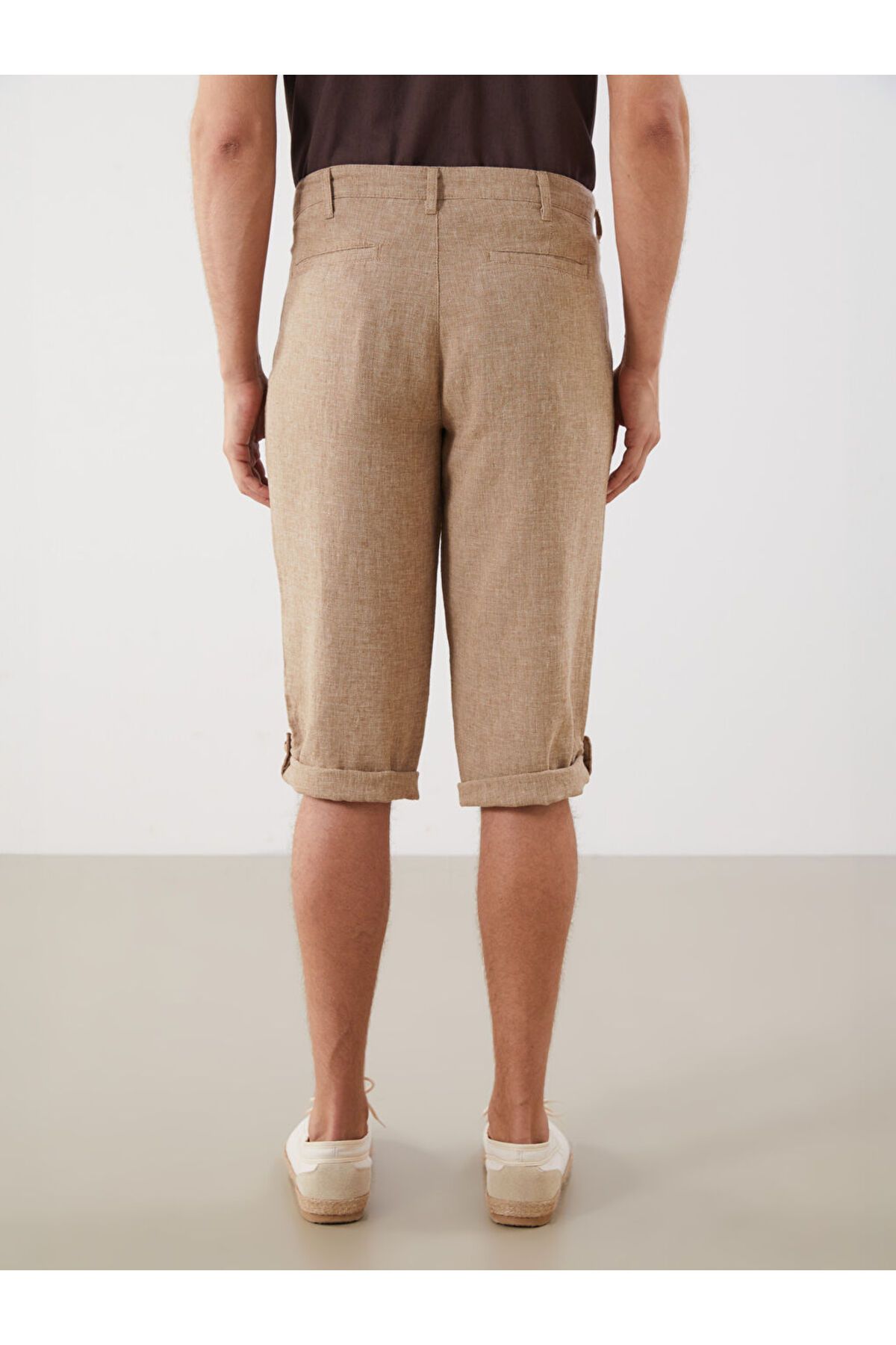 LC Waikiki-Ανδρικό σορτς καφέ Standard Fit Λινό Μικτό 4