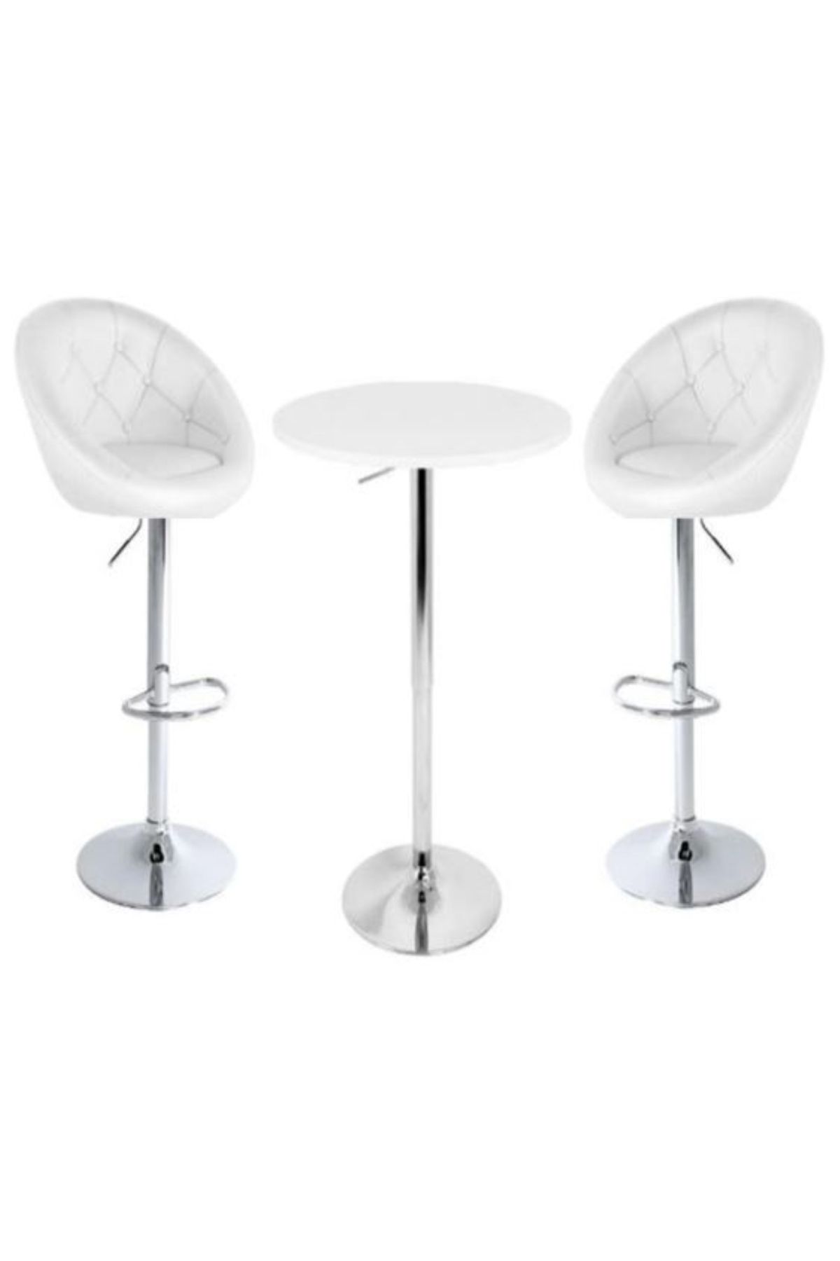 AWF AL WADI FURNITURE-كراسي بار، مقاعد ذات ظهر مبطن، مقاعد مبطنة كبيرة مع سطح دائري من خشب MDF، طاولة بار، قاعدة من الكروم، لون أبيض 1