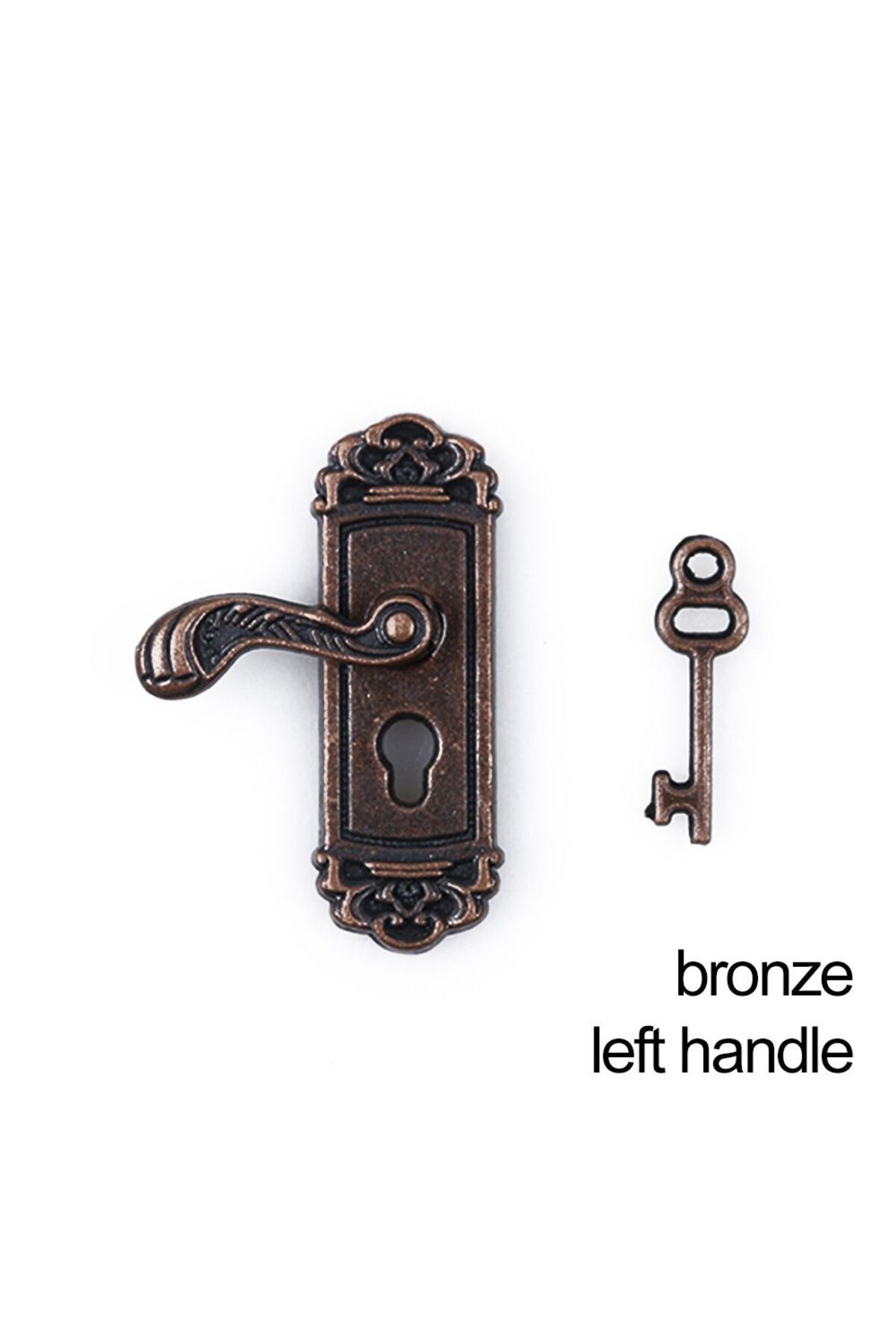 Choice-bronze-left handle Retro Style 1/12 Scale Dollhouse Lock Key Set Miniature Door Handles Brass Knobs 1