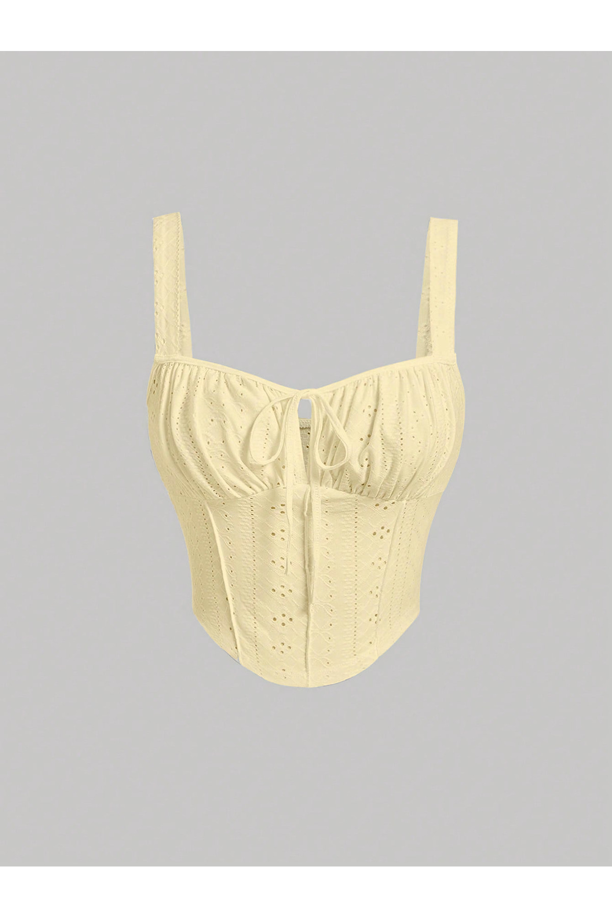 meren like your style Sarı Nakış Desenli göğüs Dekolteli Geniş Askılı Üst Crop