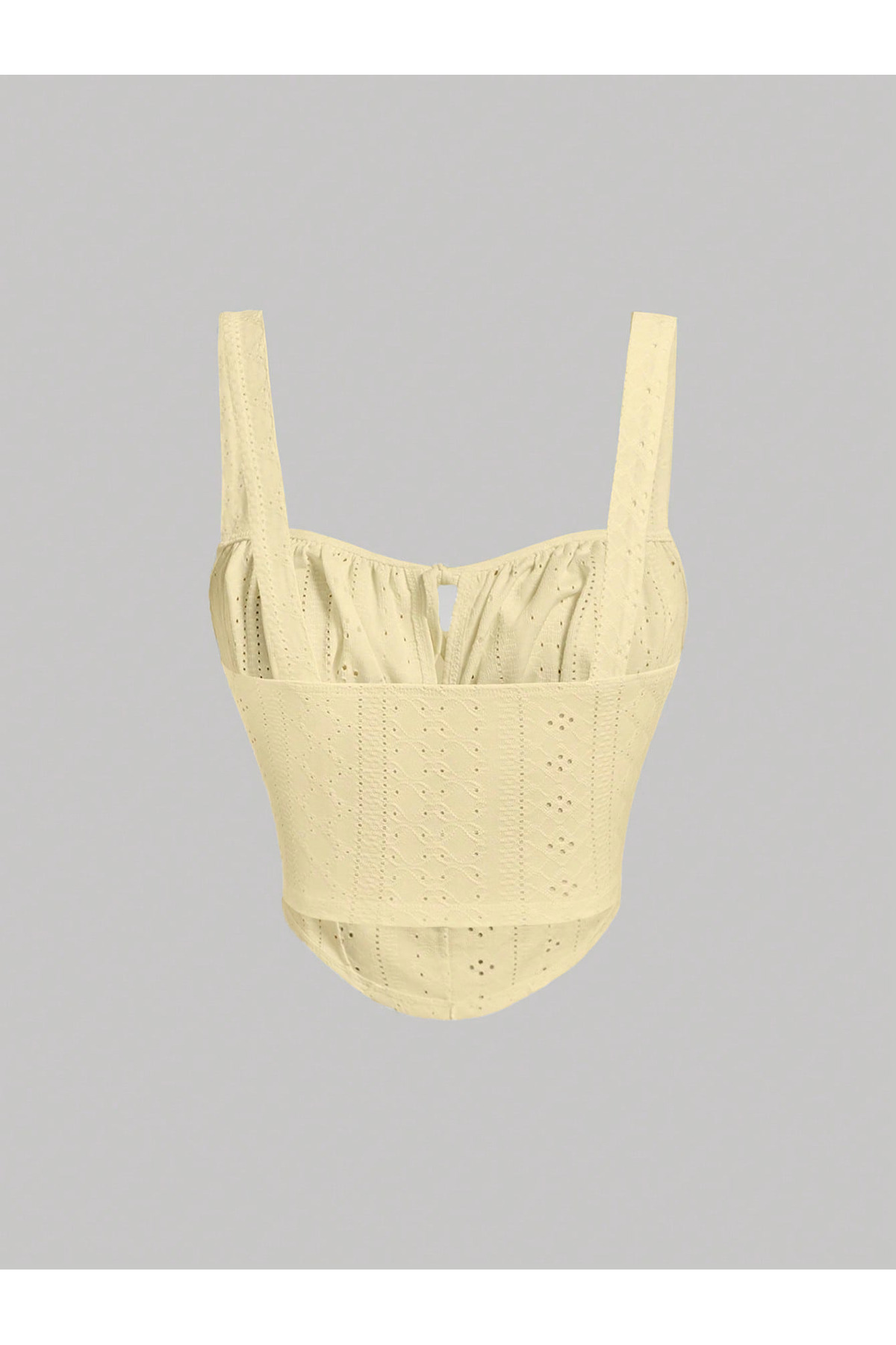 meren like your style Sarı Nakış Desenli göğüs Dekolteli Geniş Askılı Üst Crop görsel 2