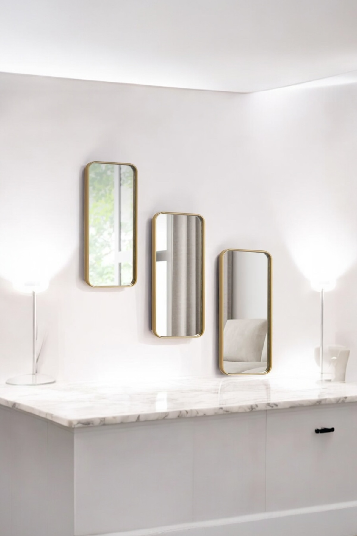 Rectangular Set Mirrored Wall Accessory Serving Coffee and Tea Multipurpose 3 Pieces