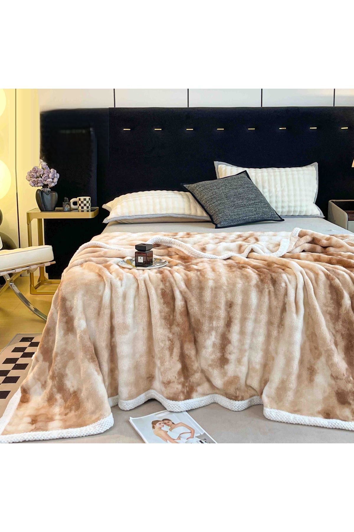CHIRASO-Cocolino CHIRASO Blanket, Gradient Pattern, 200x230cm, Soft and Warm, light brown 3