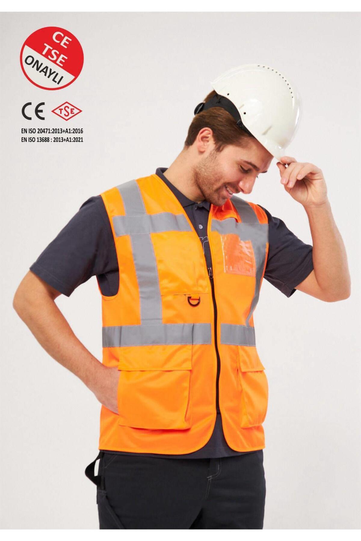 WORKERWEST Worker West Turuncu Hi-Vis Reflektörlü Mühendis İkaz Yeleği