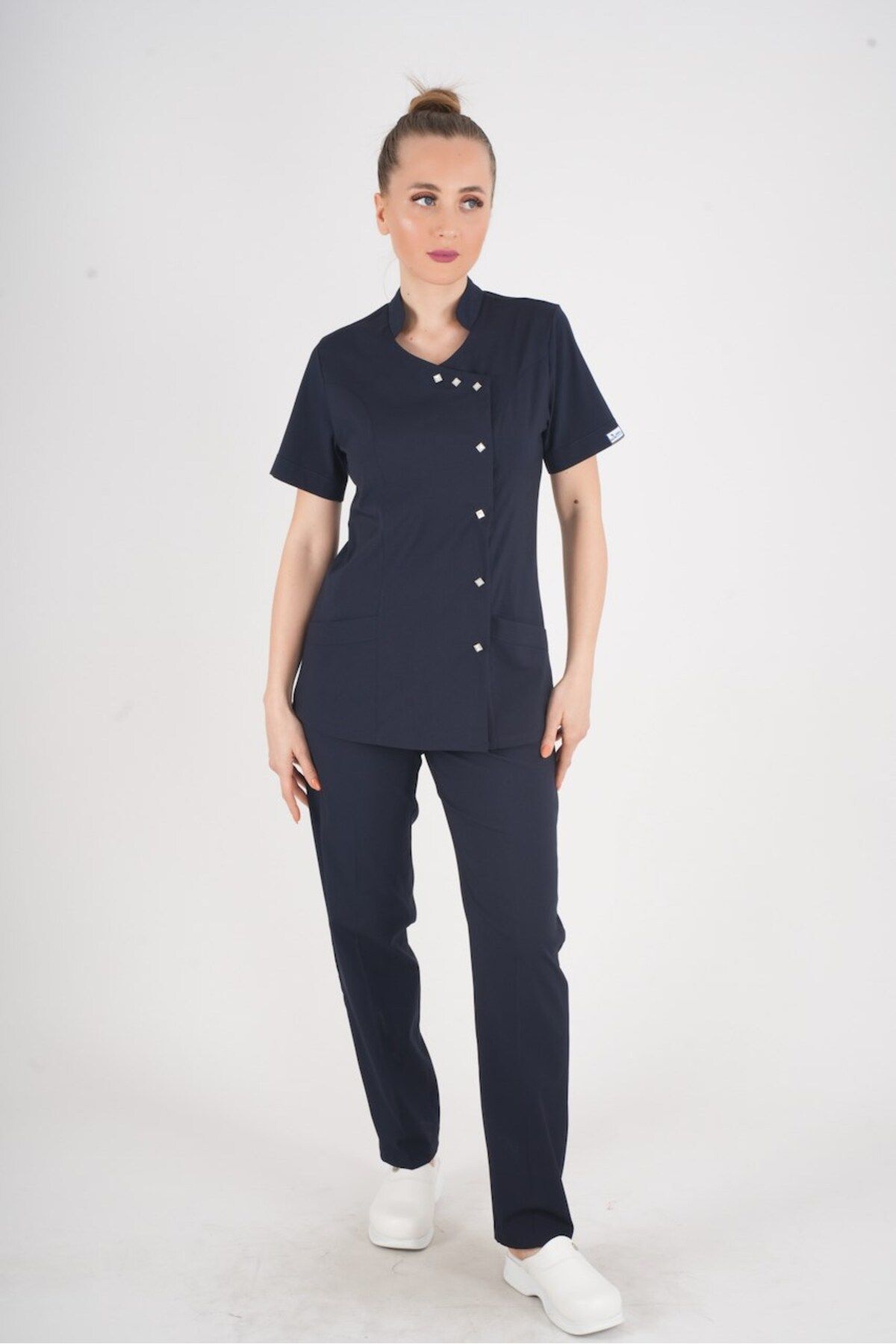 Nur Medikal Giyim-Aylu Model Soft Lycra Bleumarin Doctor Asistentă Spital Scrubs Uniforme Echipa 3