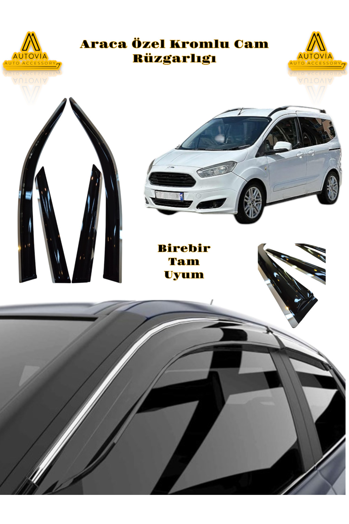 Autovia Ford Courier 2014 ve Sonrası Araca Özel Kromlu Cam Rüzgarlığı 4lü