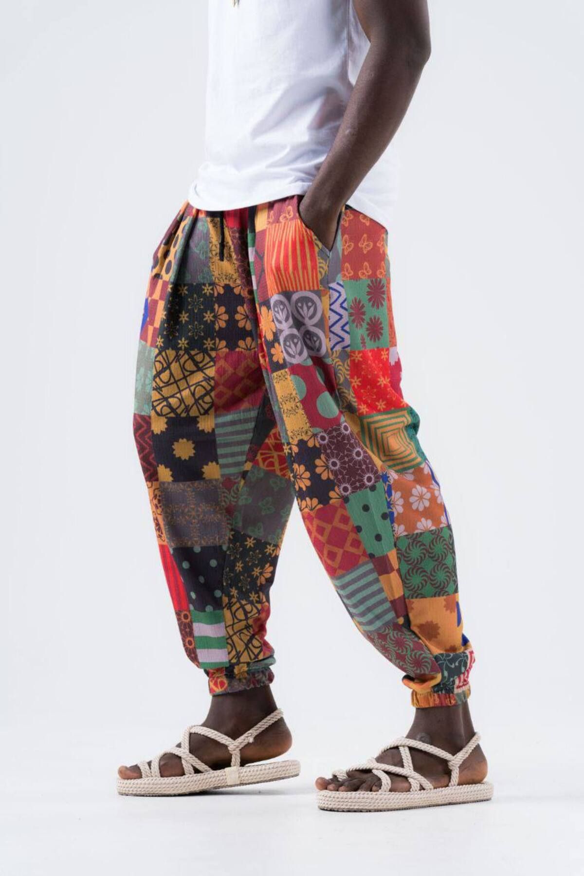 SUPERBLUE-Men's Patterned Colorful Baggy Jogger Baggy Trousers 1