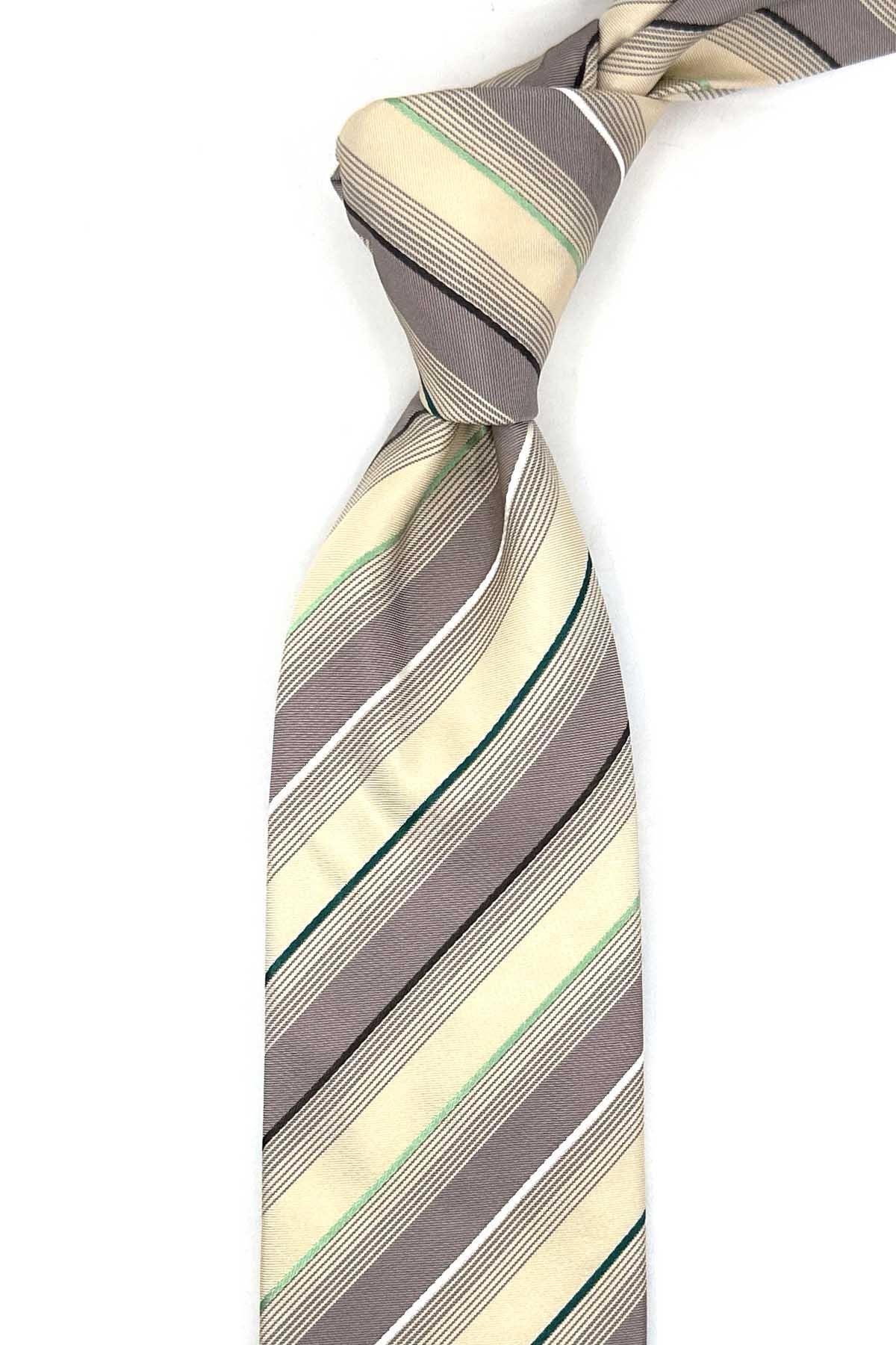  کراوات ابریشمی ایتالیایی طرح راه راه بژ مدل Pullerick مدل IK1946