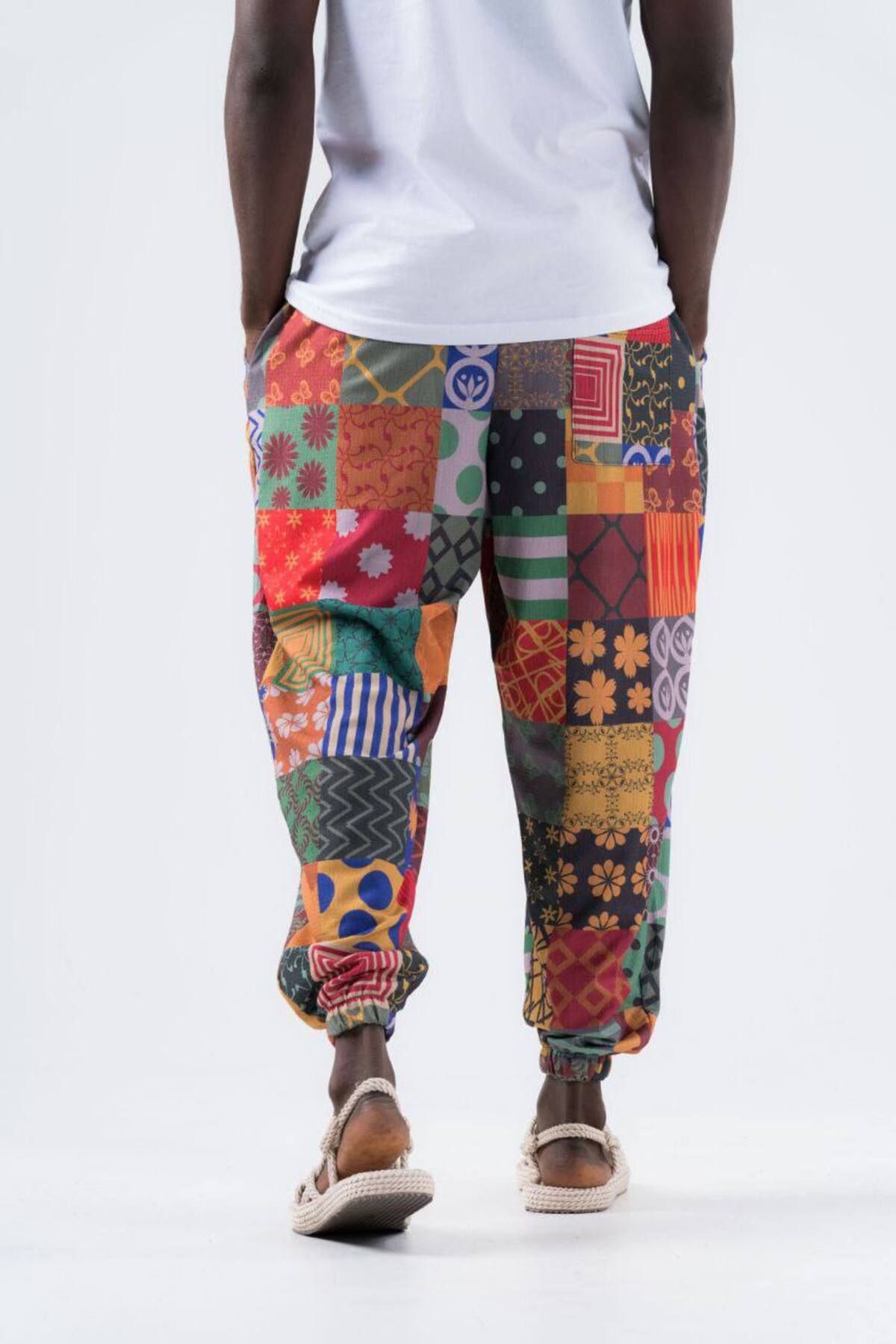 SUPERBLUE-Men's Patterned Colorful Baggy Jogger Baggy Trousers 4