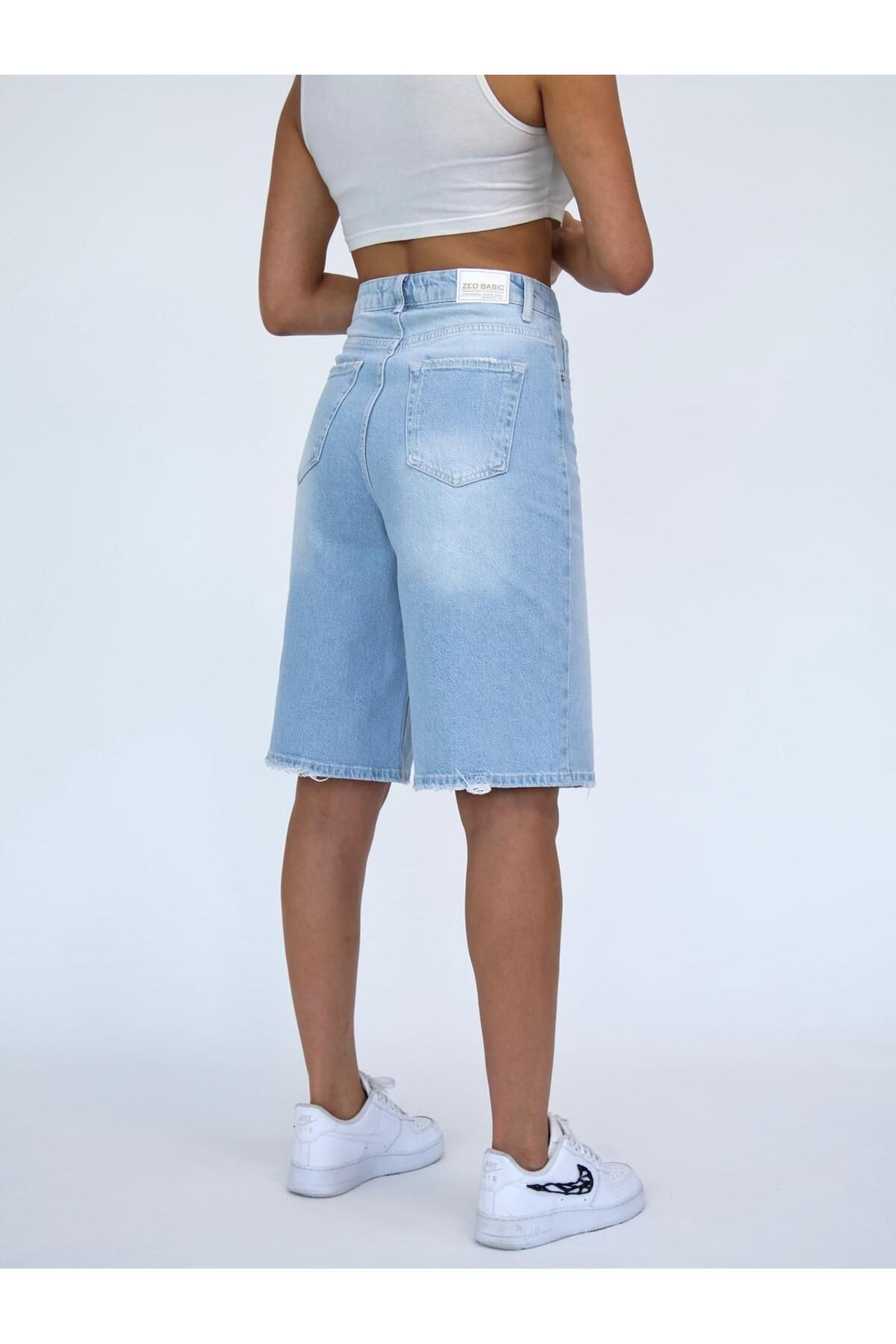 Zeo Basic-Pantaloni scurți de damă, lungime midi, albastru deschis, Lycra 6