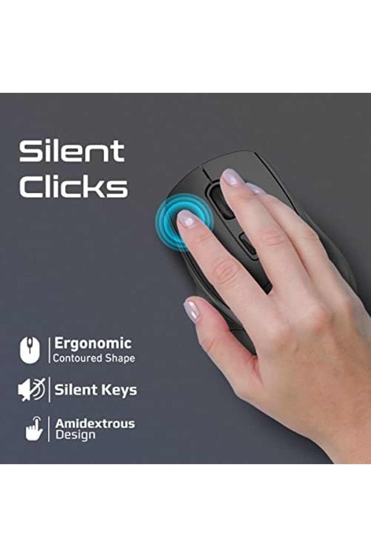 Promate-2200DPI Mouse, Premium Ergonomic 2.4GHz Cordless Silent Keys Mouse with Optical Sensor, DPI 2