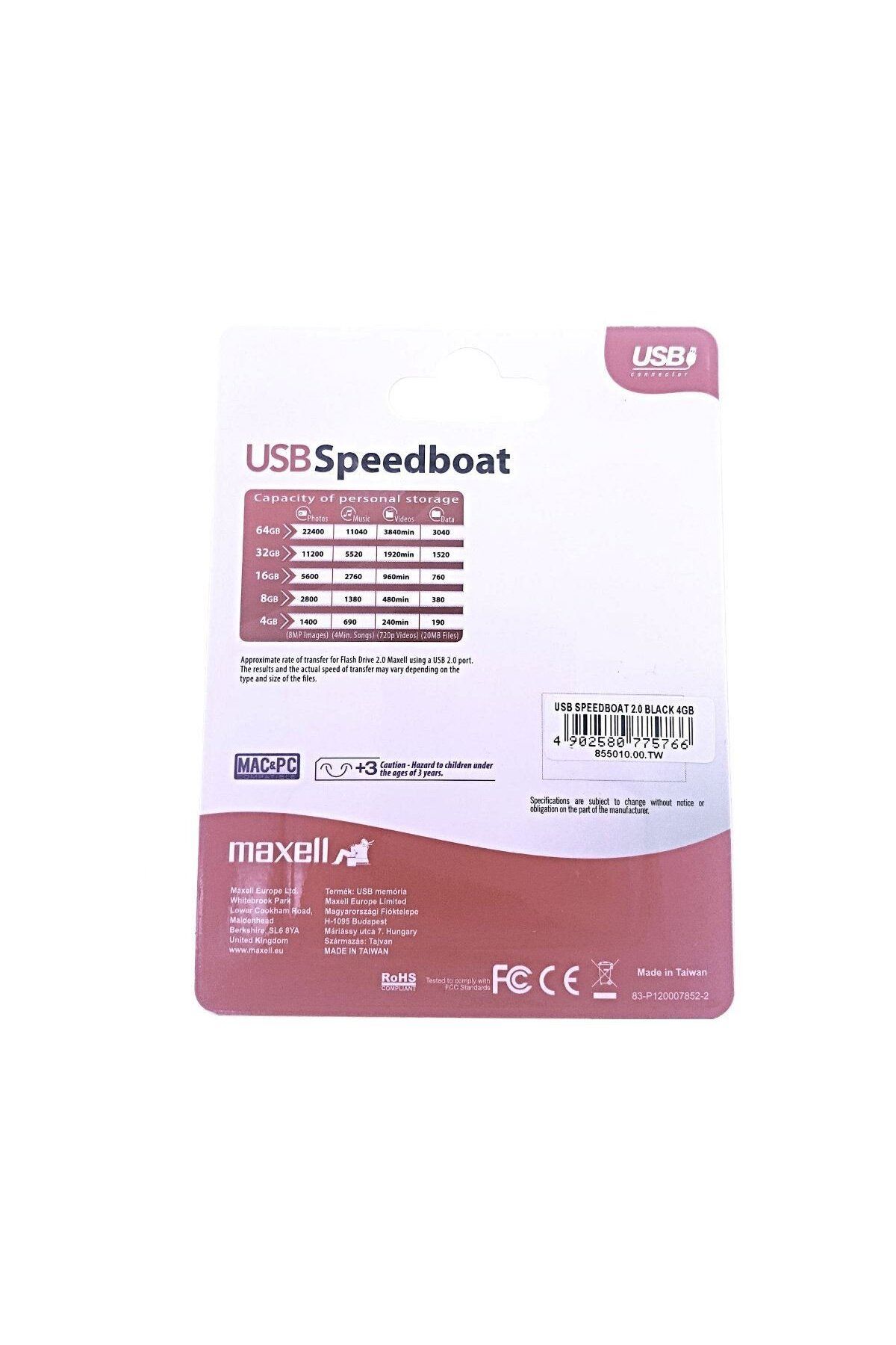 Maxell-Maxell 4Gb USB 2.0 memory stick, Speedboat, with cap, black 5