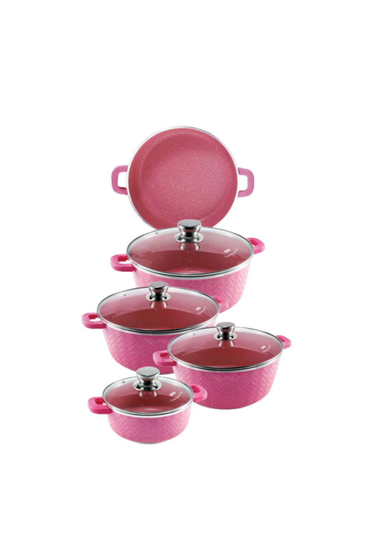 DSP-Set De Oale Roz - 9 Piese - Set Gatit Cu Capac - Set De Oale Si Cratite Emailat 1