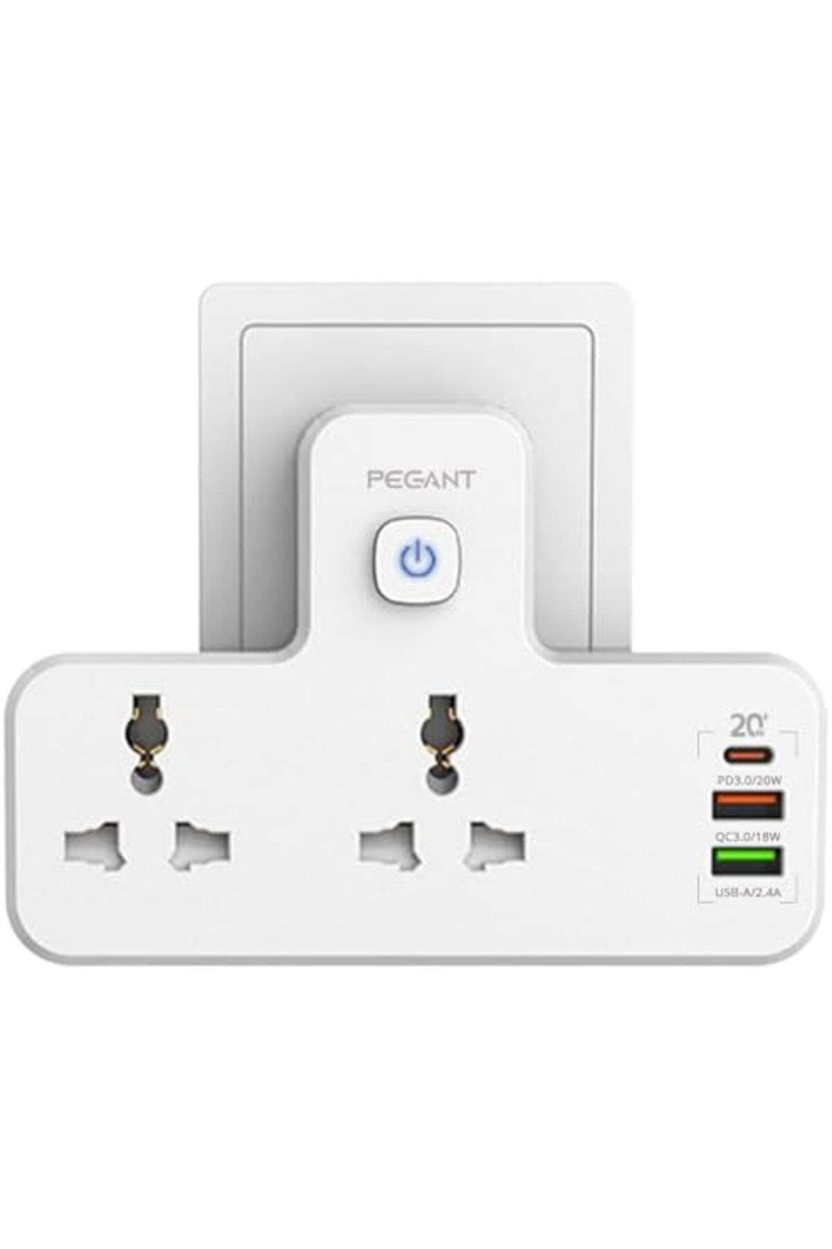 Generic-PEGANT 3 in 1 Power Extension Socket Plug Adapter, 20W USB-C PD Quick Charge Port, 2 USB-A QC3.0, 2 7