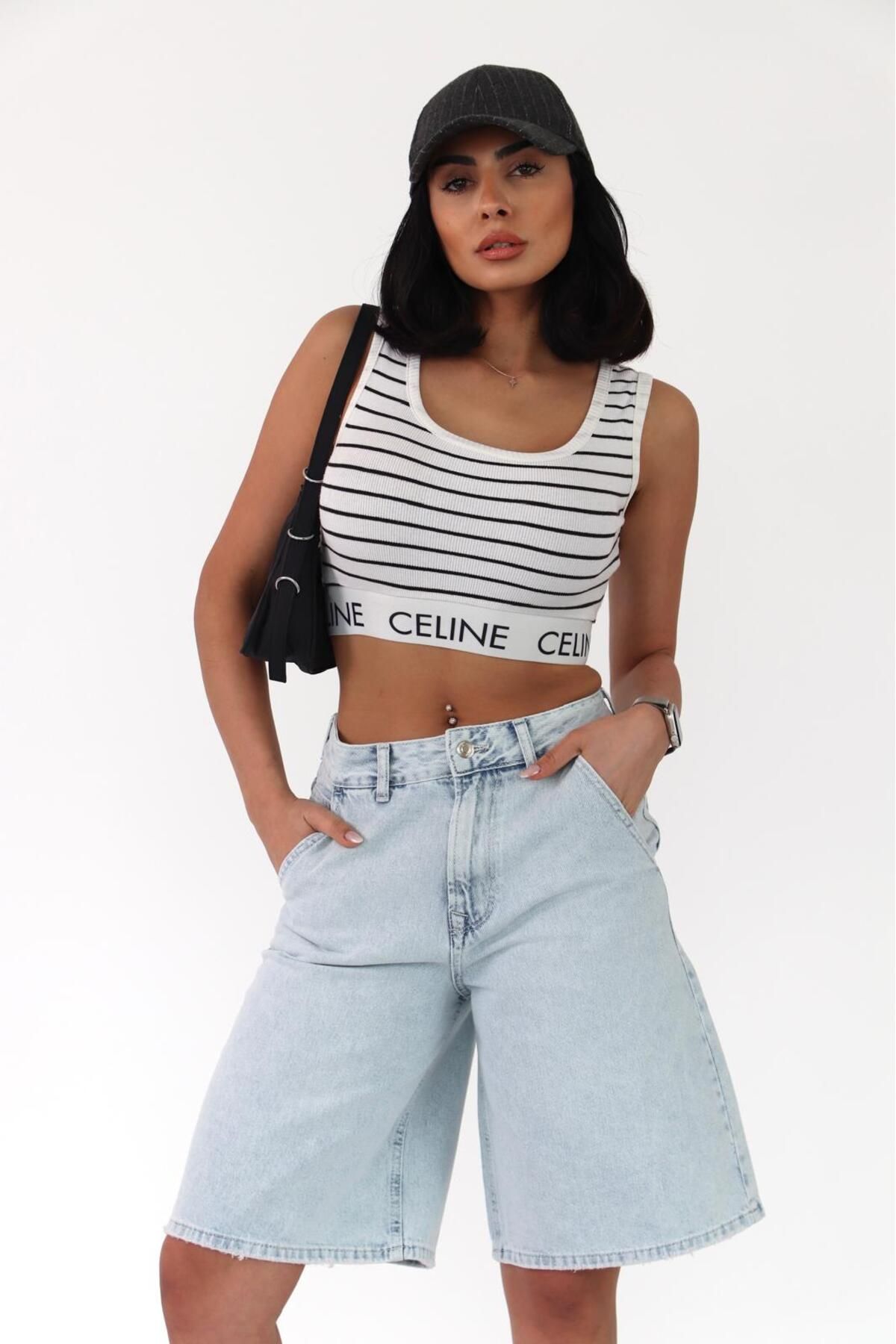 Zeo Basic-Pantaloni scurți bermuda de damă, lungime midi, albastru gheață deschis 2