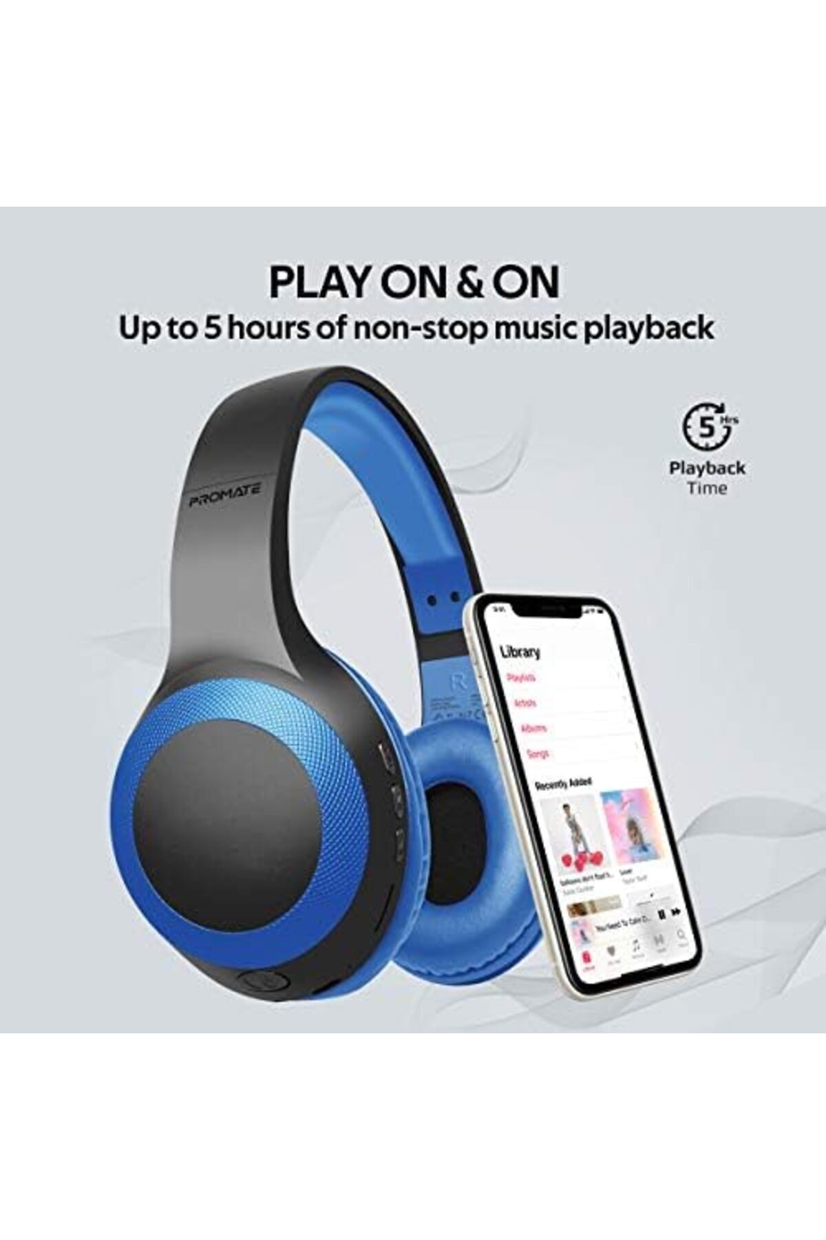 Promate-Promate Wireless Headphone, Powerful Deep Bass Bluetooth v5.0 Headphone with MicroSD Playback, 3.5mm 4