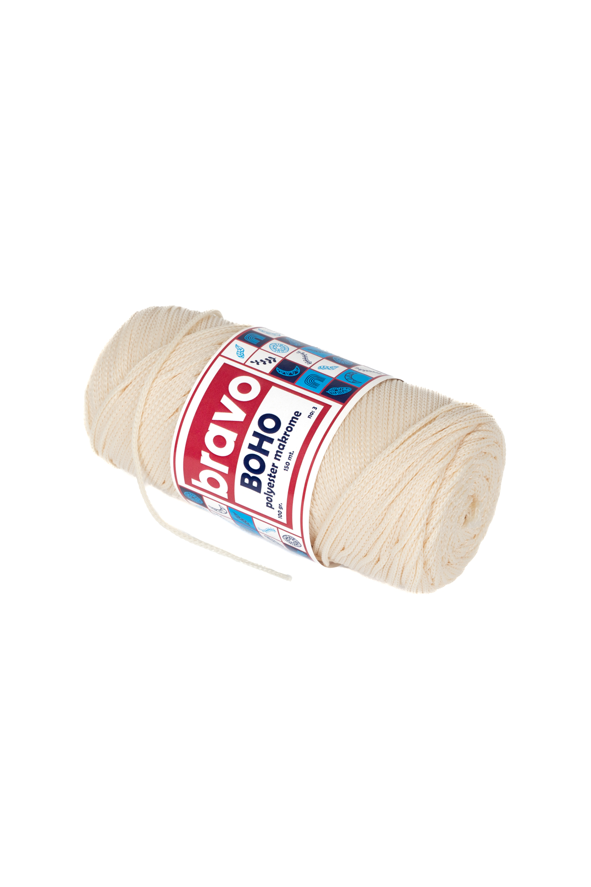 Boho Polyester Macrame Yarn 1.5 Mm 100 Gr 150 Meters No: 3 mm (Color Code: 17) Cream