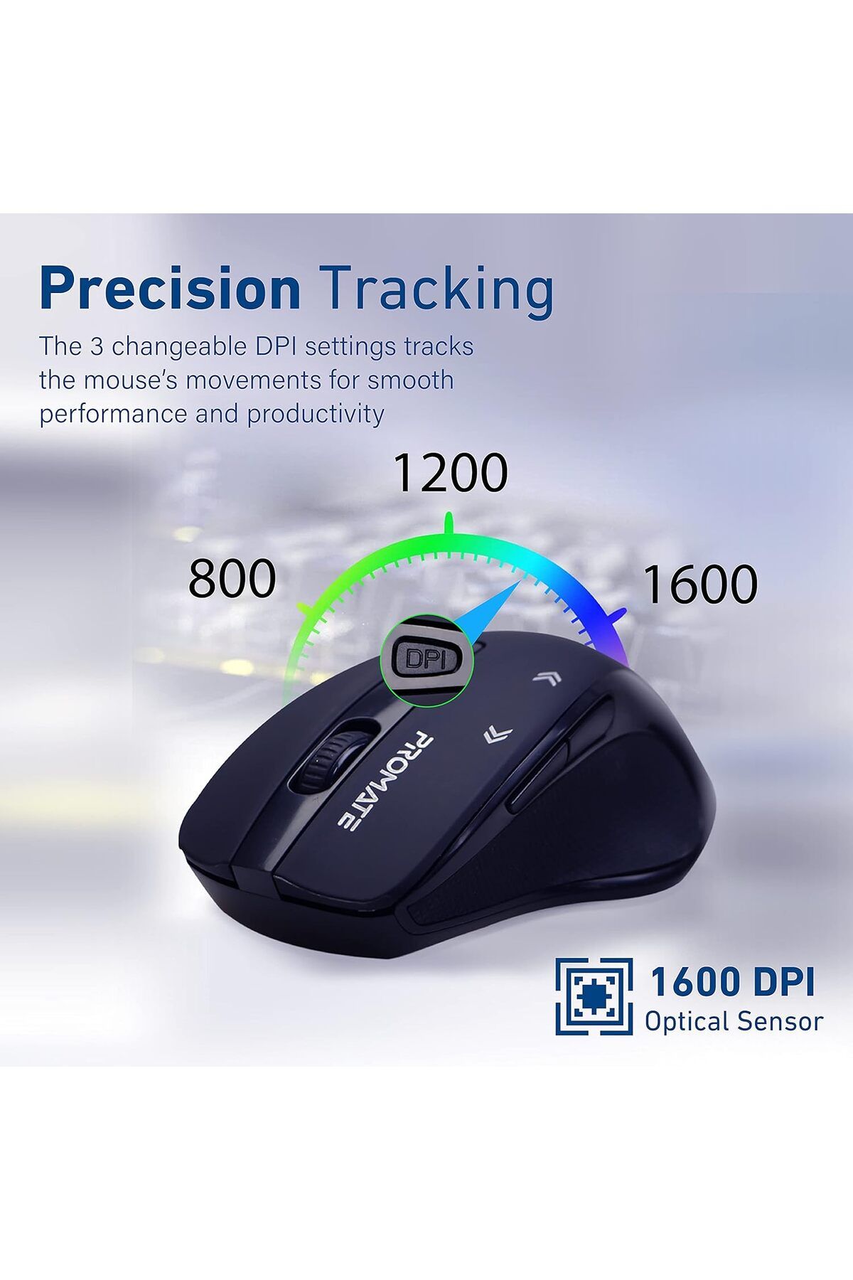 Promate-Promate 2.4G Wireless Mouse, High Precision 1600DPI Optical Cordless Mouse with USB Nano Receiver, 1 7