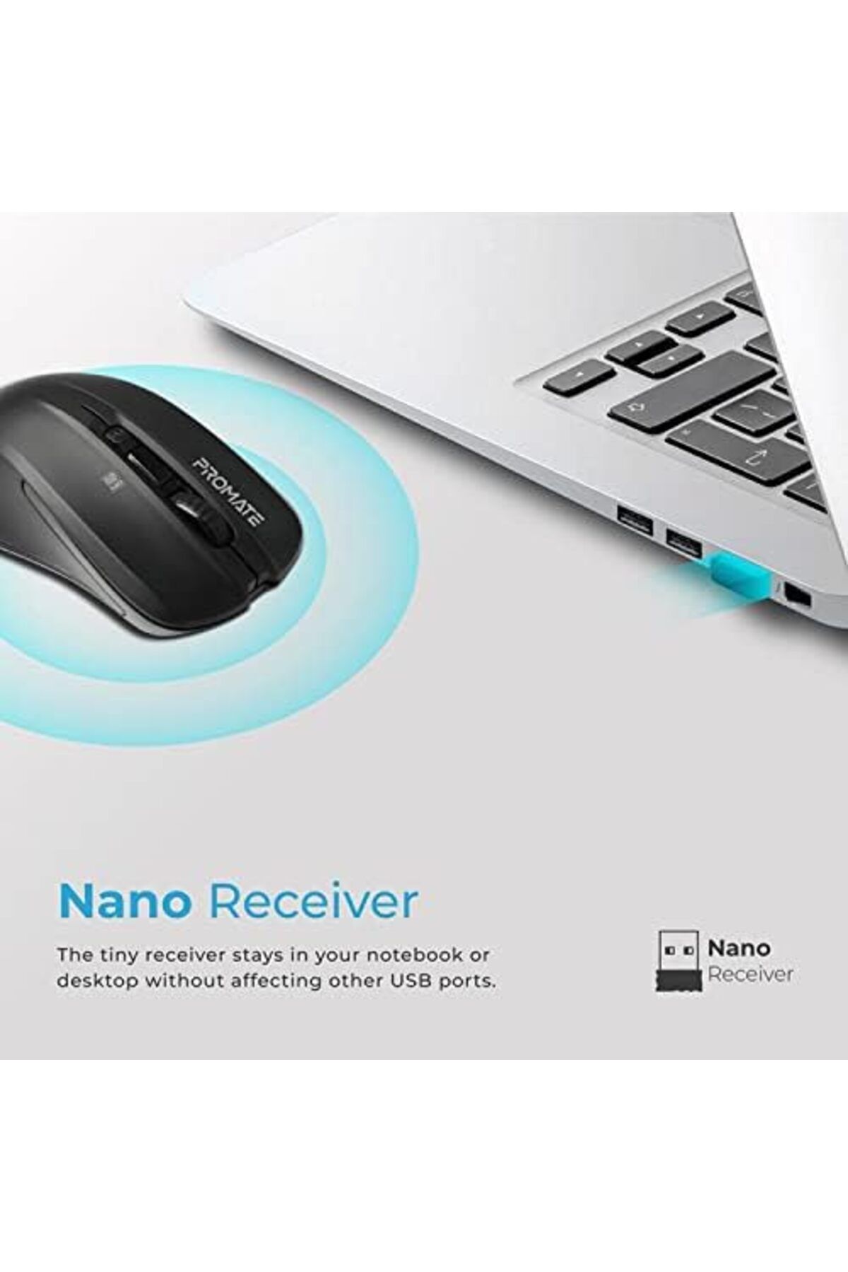 Promate-Promate Ambidextrous Wireless Mouse, Ergonomic 2.4GHz High-Precision Optical Mouse with 10m Range, N 6