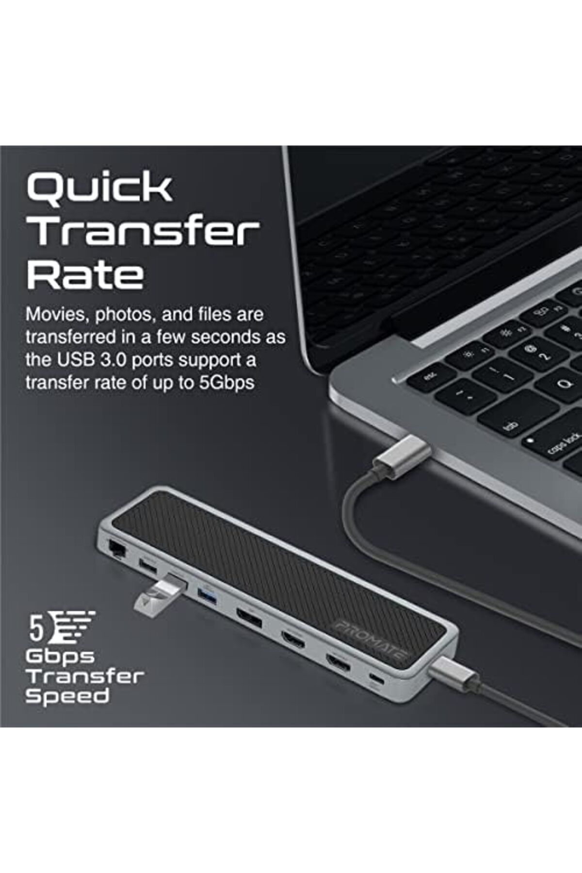 Promate-USB-C Hub, 13-in-1 Multi-Display Hub with Dual 4K HDMI, 4K DisplayPort, 1000Mbps LAN, 100W U 4