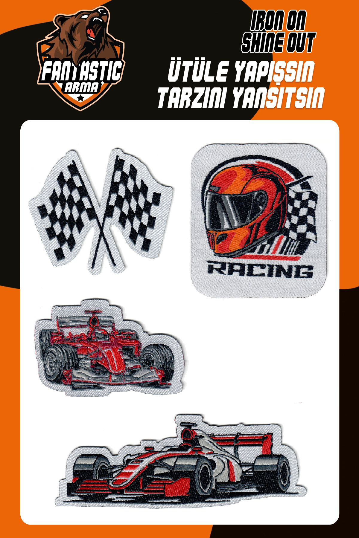 FANTASTIC ARMA Ütü Ile Yapışan Dokuma Arma Patch Yama, Racing Temalı Ütüyle Yapışan Arma Seti Patch 4'lü