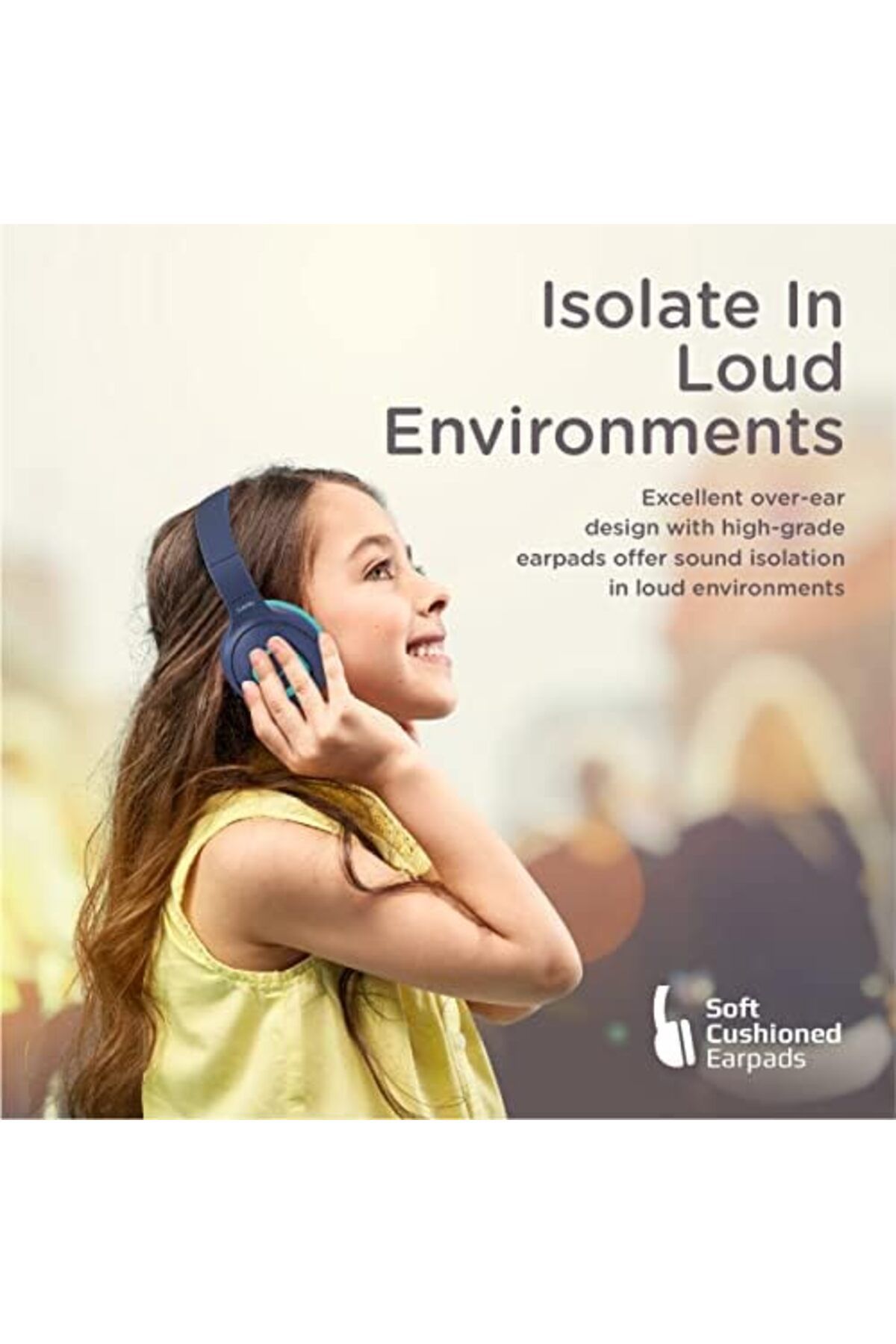 Promate-Kids Wireless Bluetooth Headphones, Stylish Dual Microphone Volume Controlled 85dB to 93dB H 7