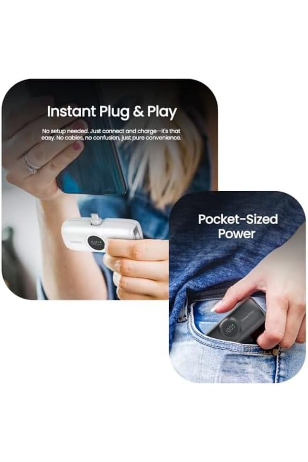 Faster-S5K PowerPod Mini Power Bank 5000mAh - 20W Fast Charging, LED Display, USB-C, Built-in iPhone 4