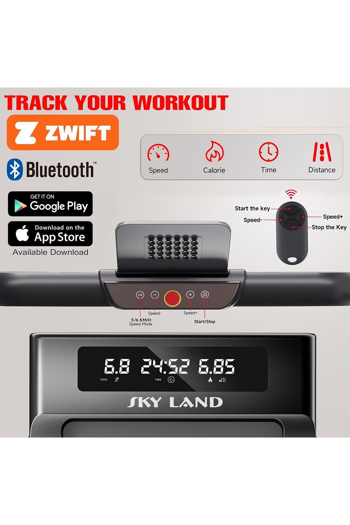 Skyland-Compact Walking Pad | Home/Office Use Foldable, Bluetooth, LCD, Remote, Two Speeds Methods – EM-1307 4