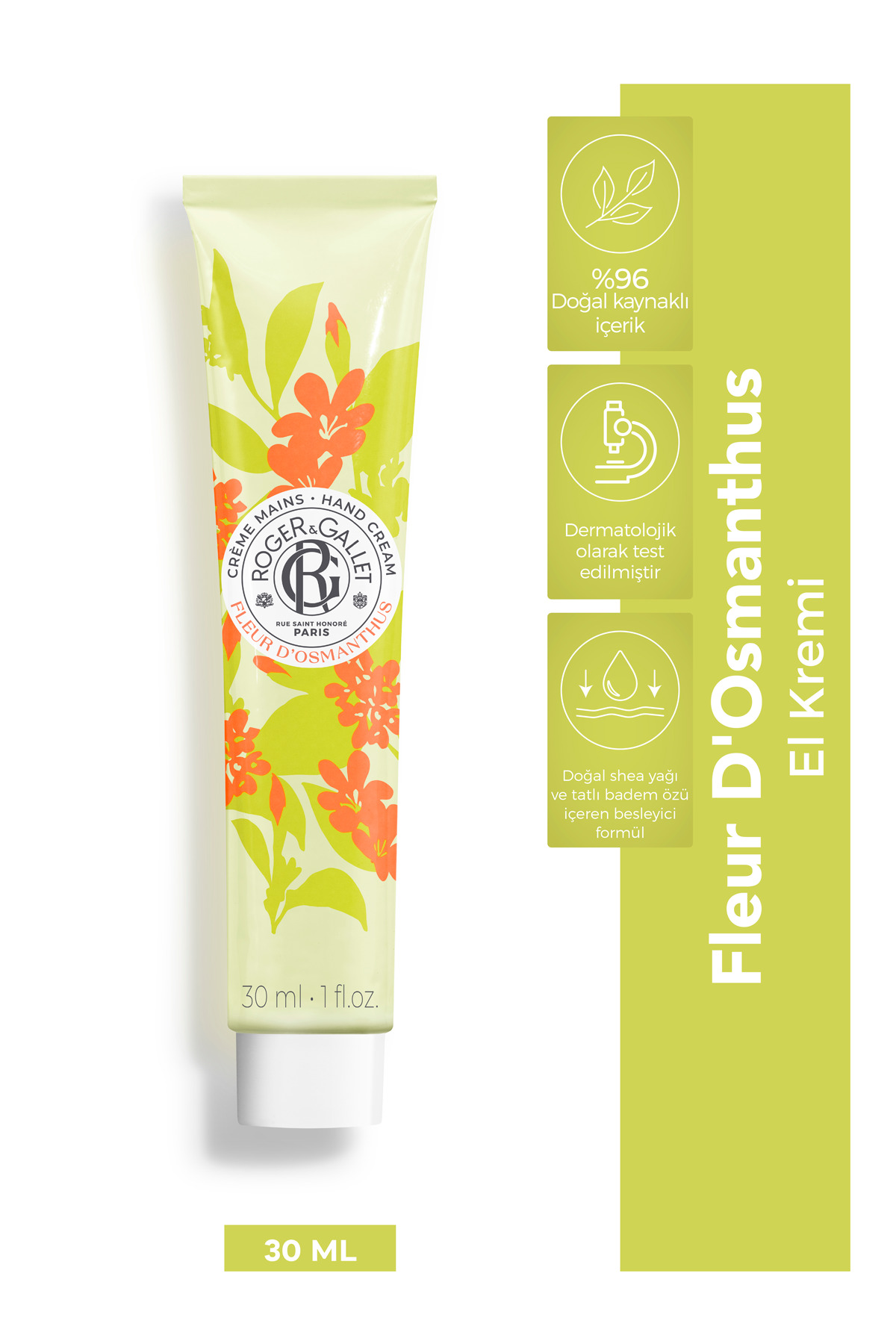 Roger&Gallet Roger & Gallet Fleur D'Osmanthus El Kremi 30 ml - Shea Yağı & Osmanthus Özlü Nemlendirici El Kremi — 3701436916565