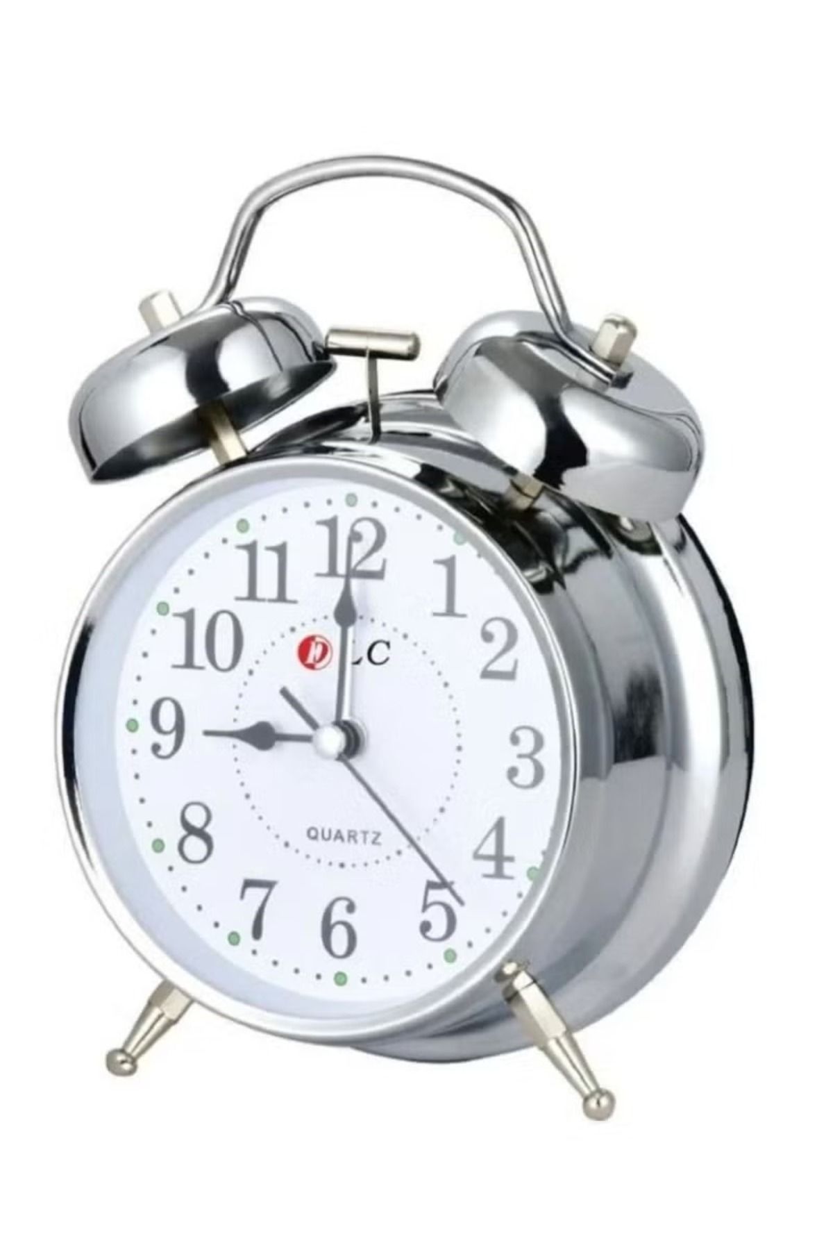 DLC-Alarm clock made of chrome plated metal with bell alarm function and white dial 1
