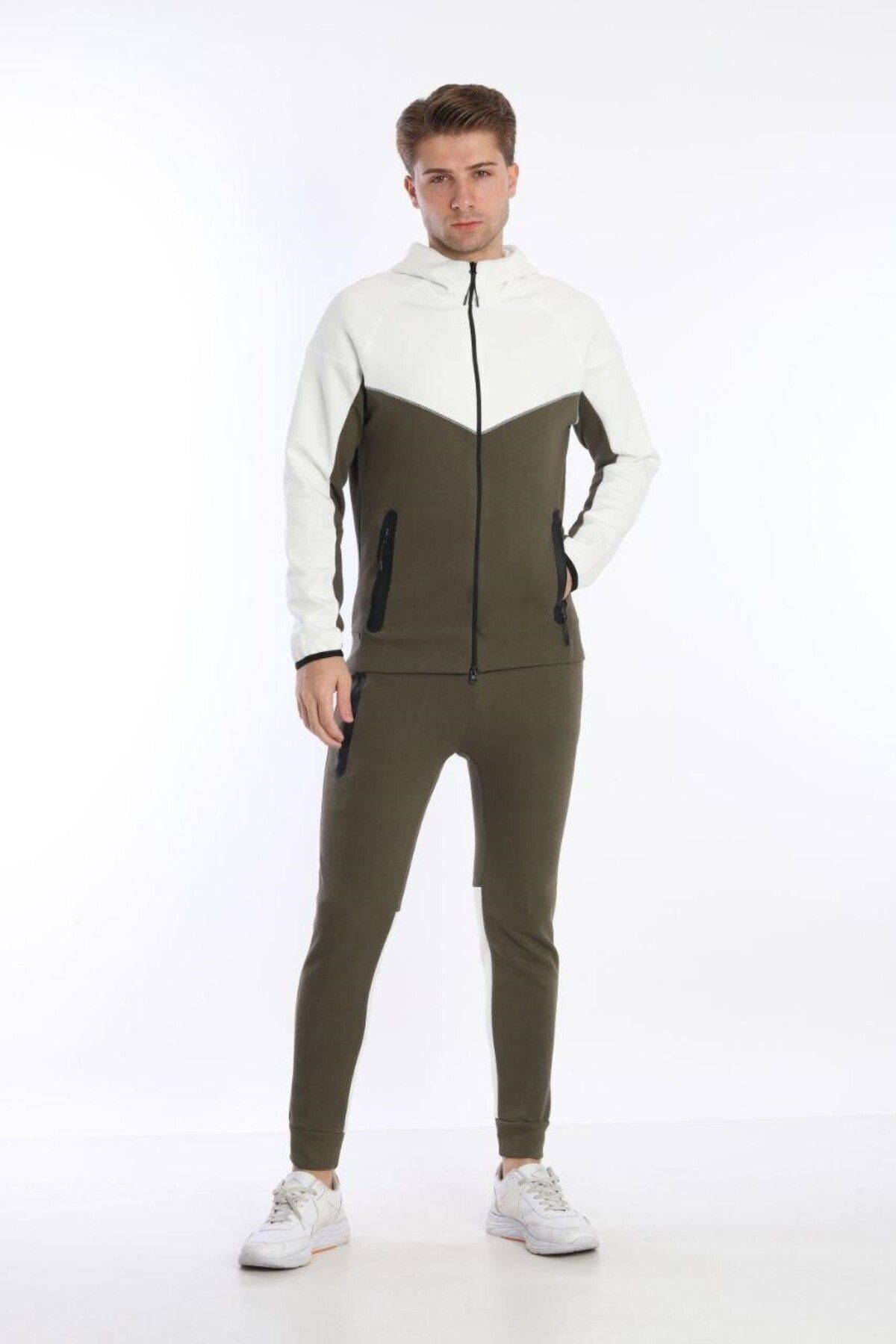 2AS-SET DE EȘARFE TECH FLEECE KHAKI-BIANC 1