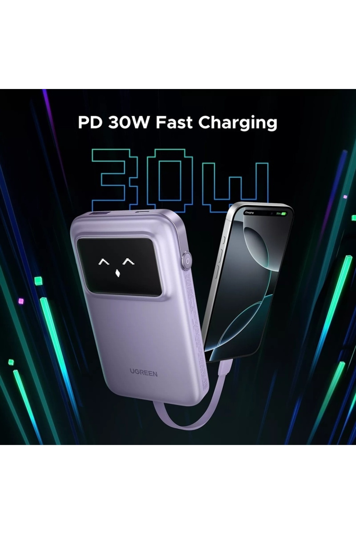 Ugreen-Baterie externă USB, cablu Type-C, 10.000 mAh, 30 W, baterie externă PB511, violet 5