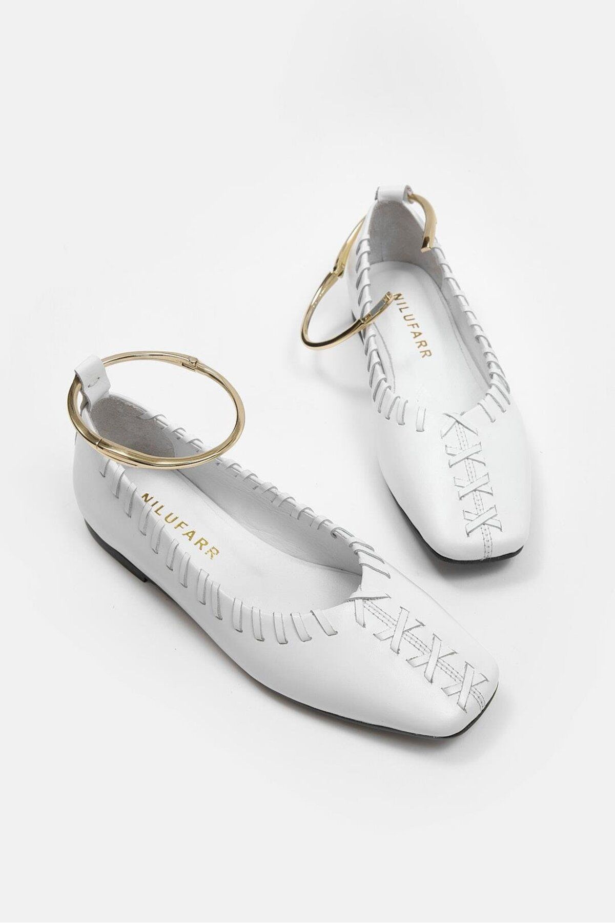 NILUFARR-Balerini de damă Lalita White din piele naturală 6
