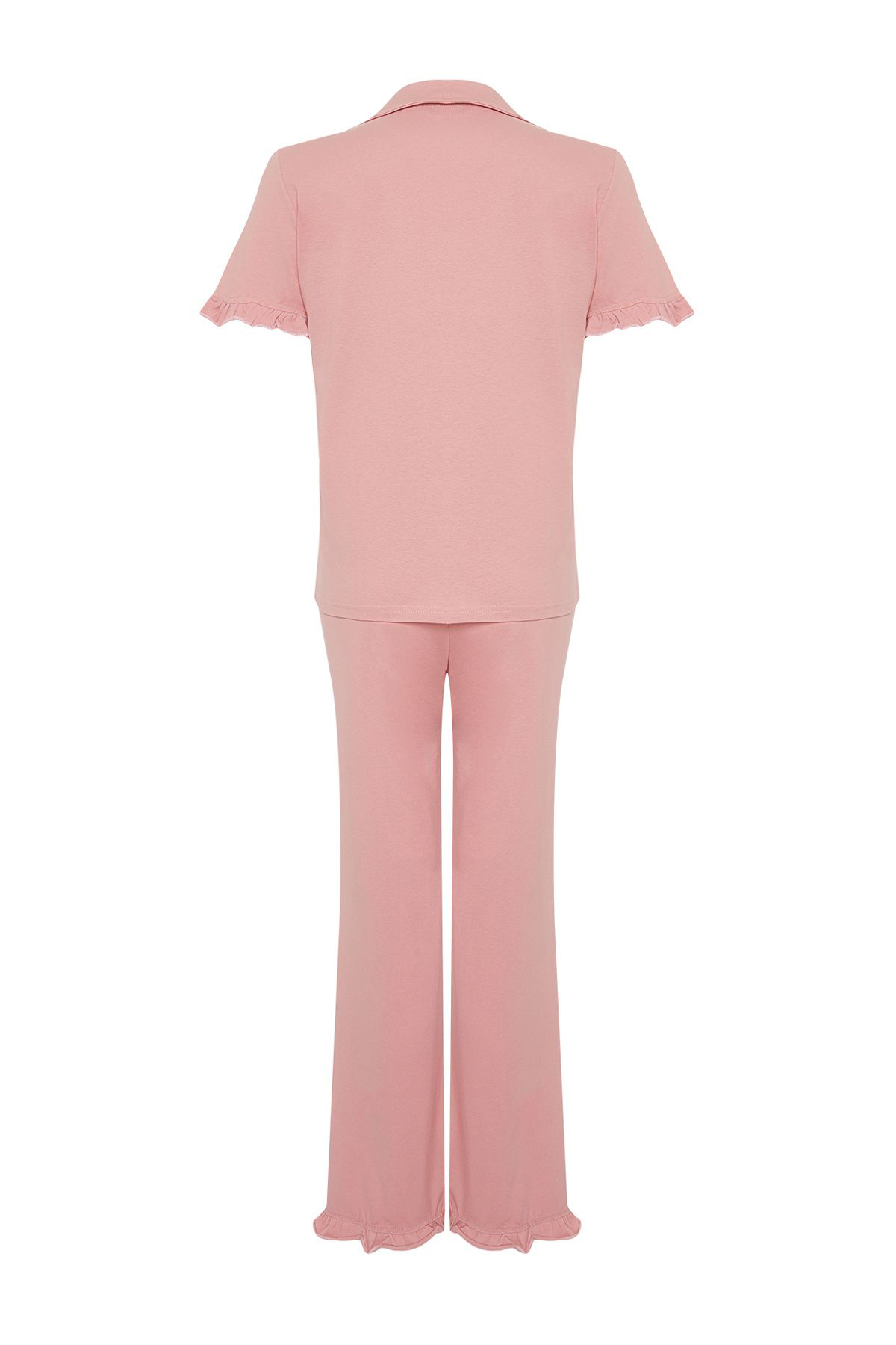 Trendyolmilla  Gül Kurusu %100 Pamuklu Fırfır Detaylı Örme Pijama Takımı THMSS24PT00223 - Görsel 8