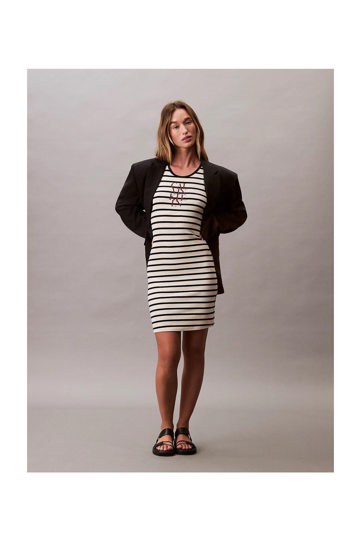 Calvin Klein-SL-KLEID AUS BAUMWOLLE MIT RIB-STREIFEN 2