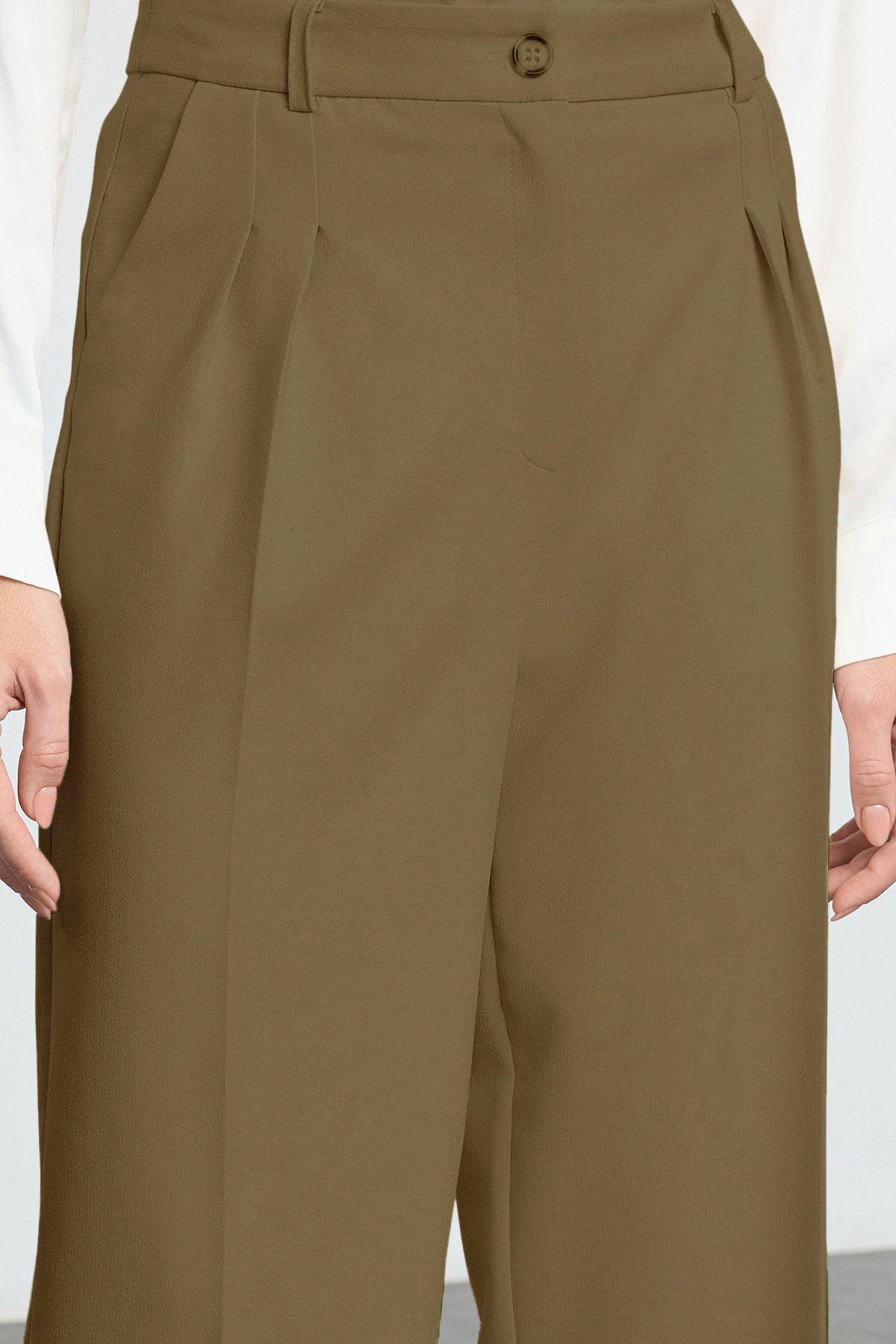 Trendyol Collection-Leichte Khaki-Hose mit weitem Bein und weitem Bein TWOAW25PL00109 Palazzo 8