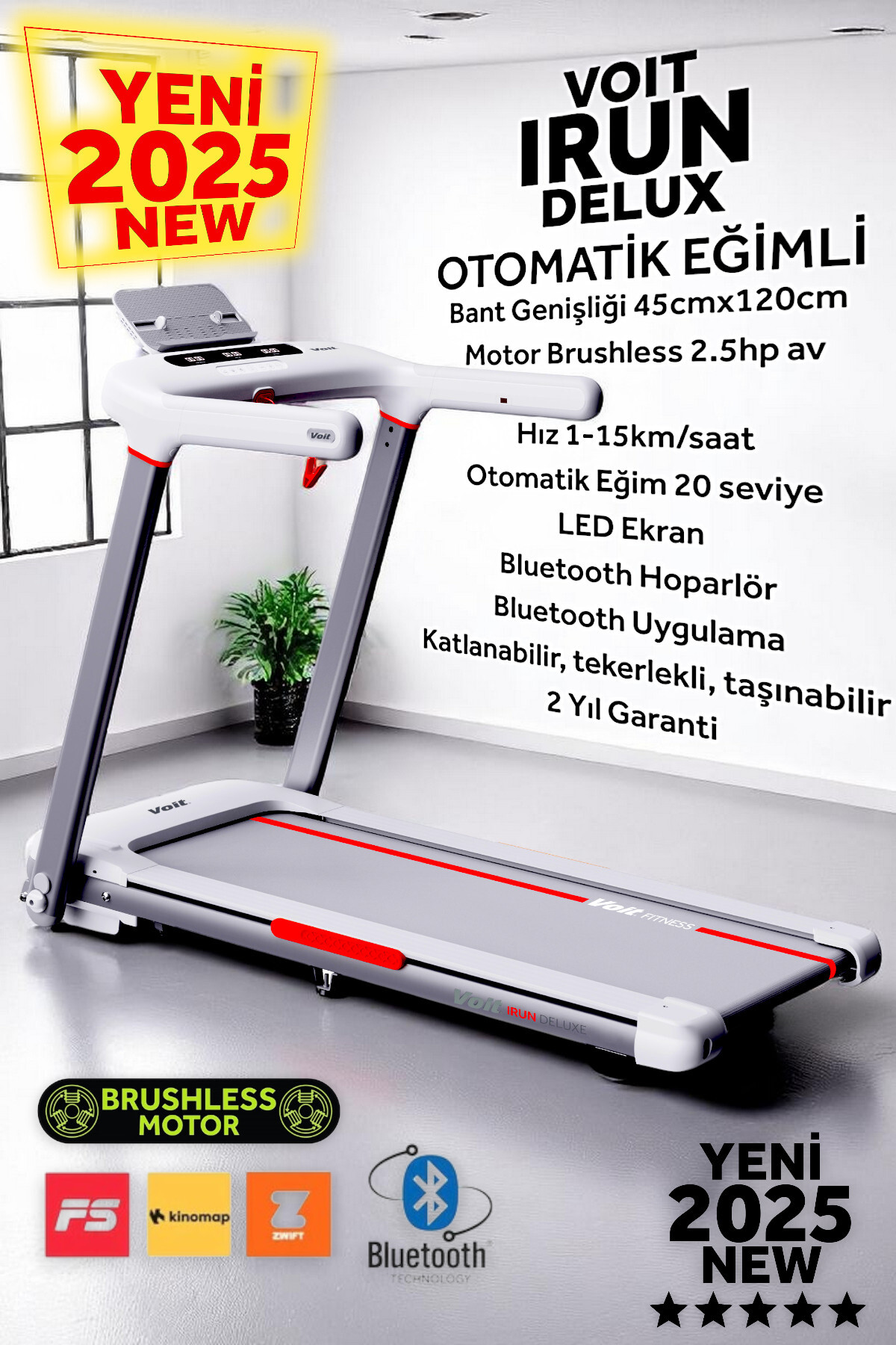 Voit I Run Delux Koşu Bandı, 20 Kademe Otomatik Eğim, Brushless, Katlanabilir, Bluetooth App, 15km Hız