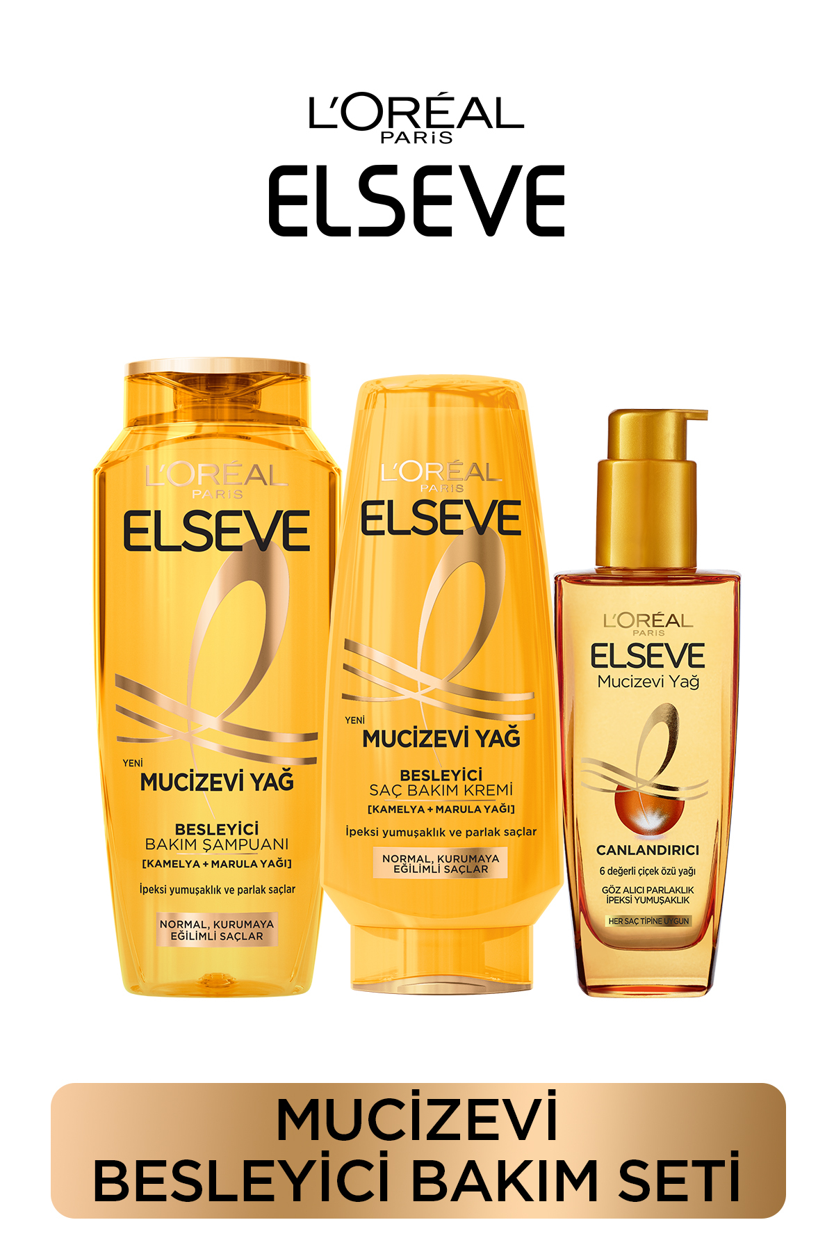 ELSEVE Mucizevi Yağ Bakım Şampuan 400ml & Saç Kremi 250ml & Yıpranmış Saçlar Için Saç Bakım Yağı