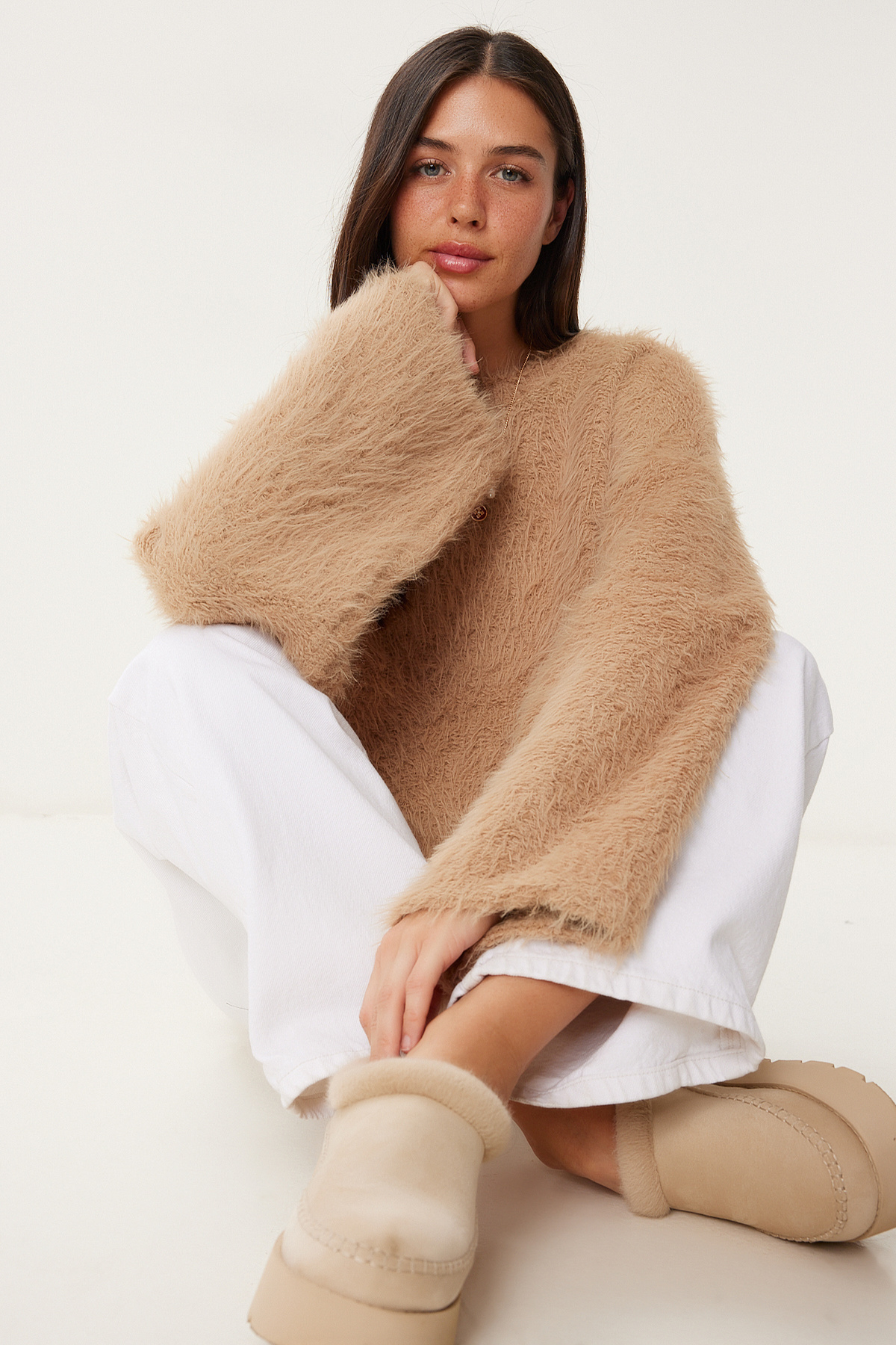 Happiness İstanbul-Damen-Pullover aus weichem, strukturiertem Bart-Strickwaren in Biscuit-Kleidung Kİ00133 2