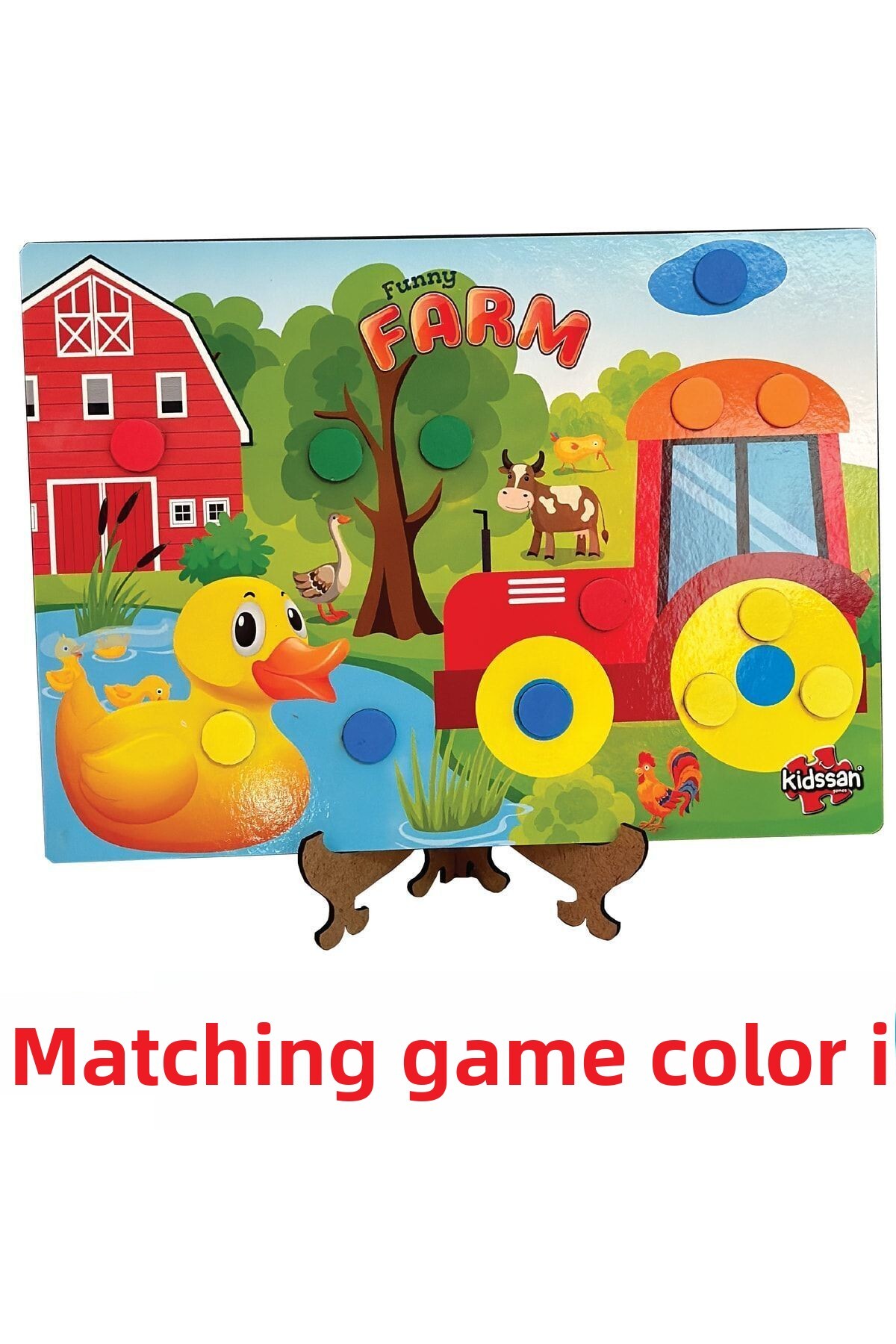 بازی جورکردن رنگ چوبی با ۵ دکمهٔ پولک‌دار رنگی مختلف