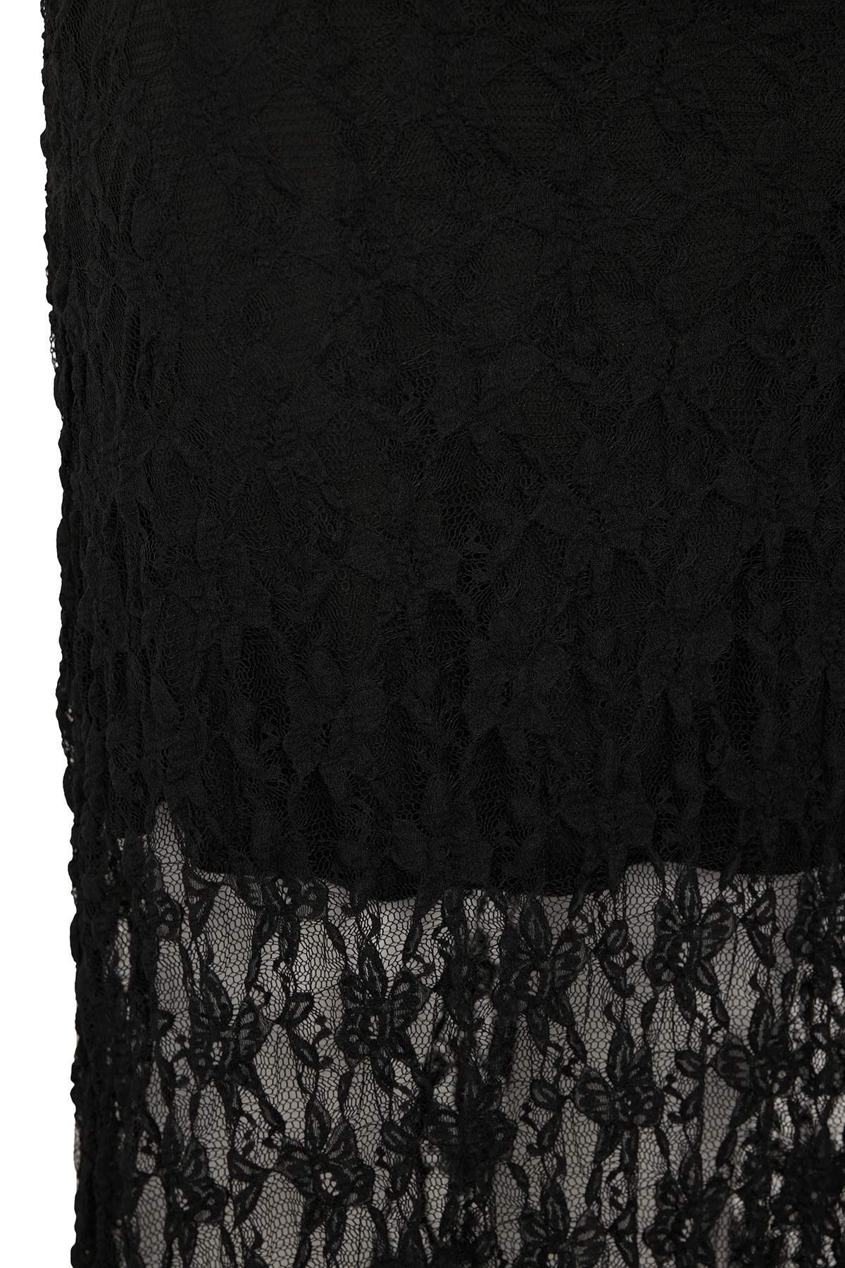 Trendyolmilla  Siyah Dantel A-line Mini Astarlı Büyük Beden Etek TBBSS25AZ00029 - Görsel 9