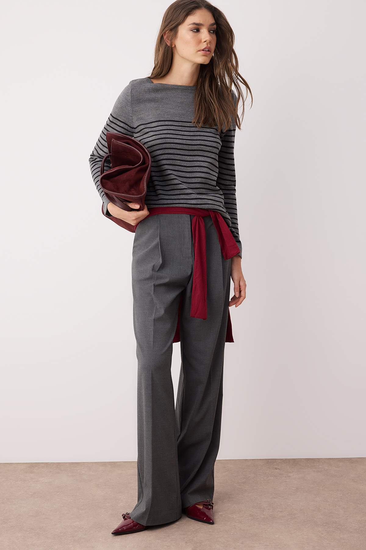 Trendyolmilla  Antrasit Basic Çizgili Triko Kazak TWOAW23KZ01846 - Görsel 2