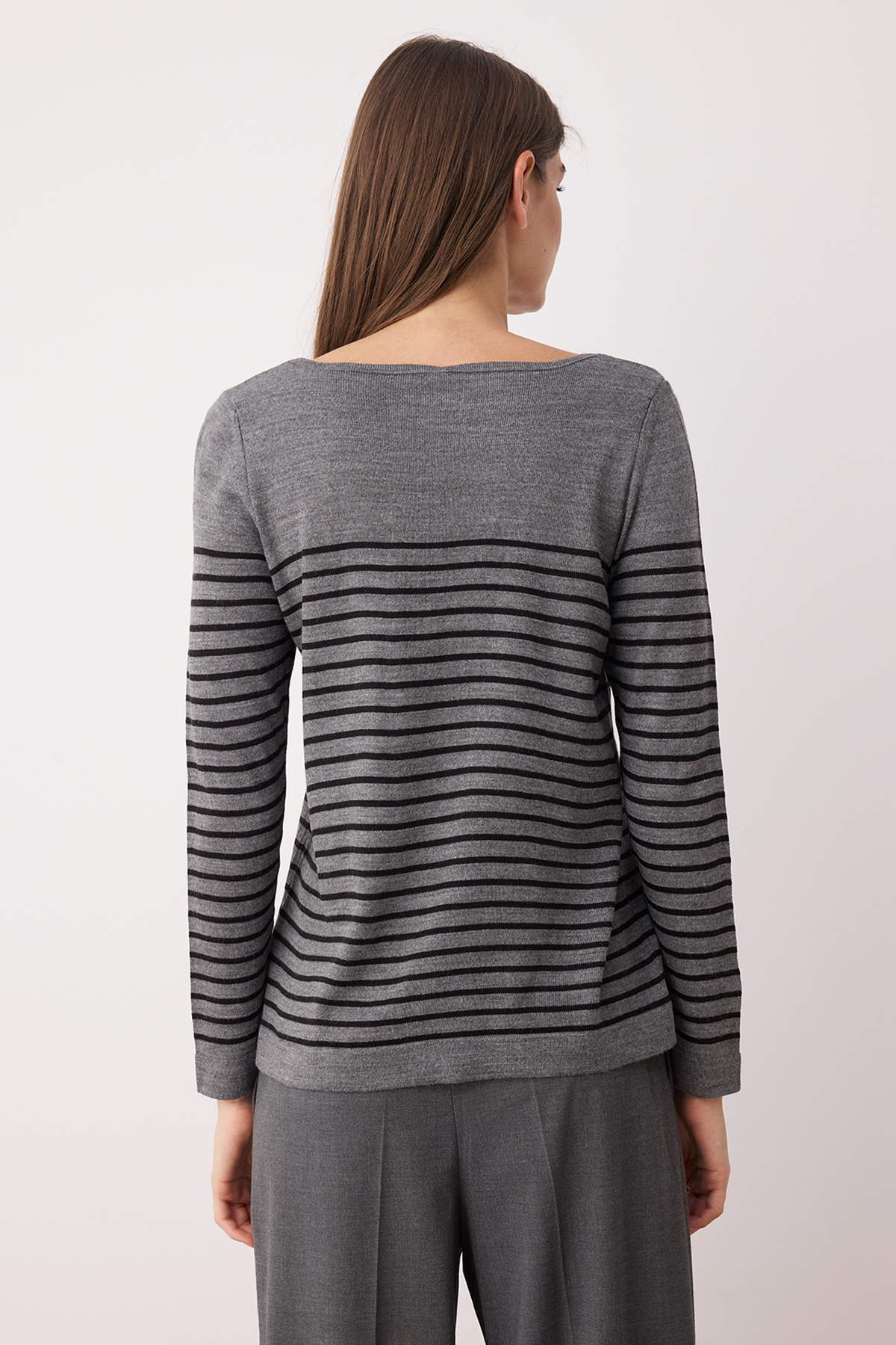 Trendyolmilla  Antrasit Basic Çizgili Triko Kazak TWOAW23KZ01846 - Görsel 4